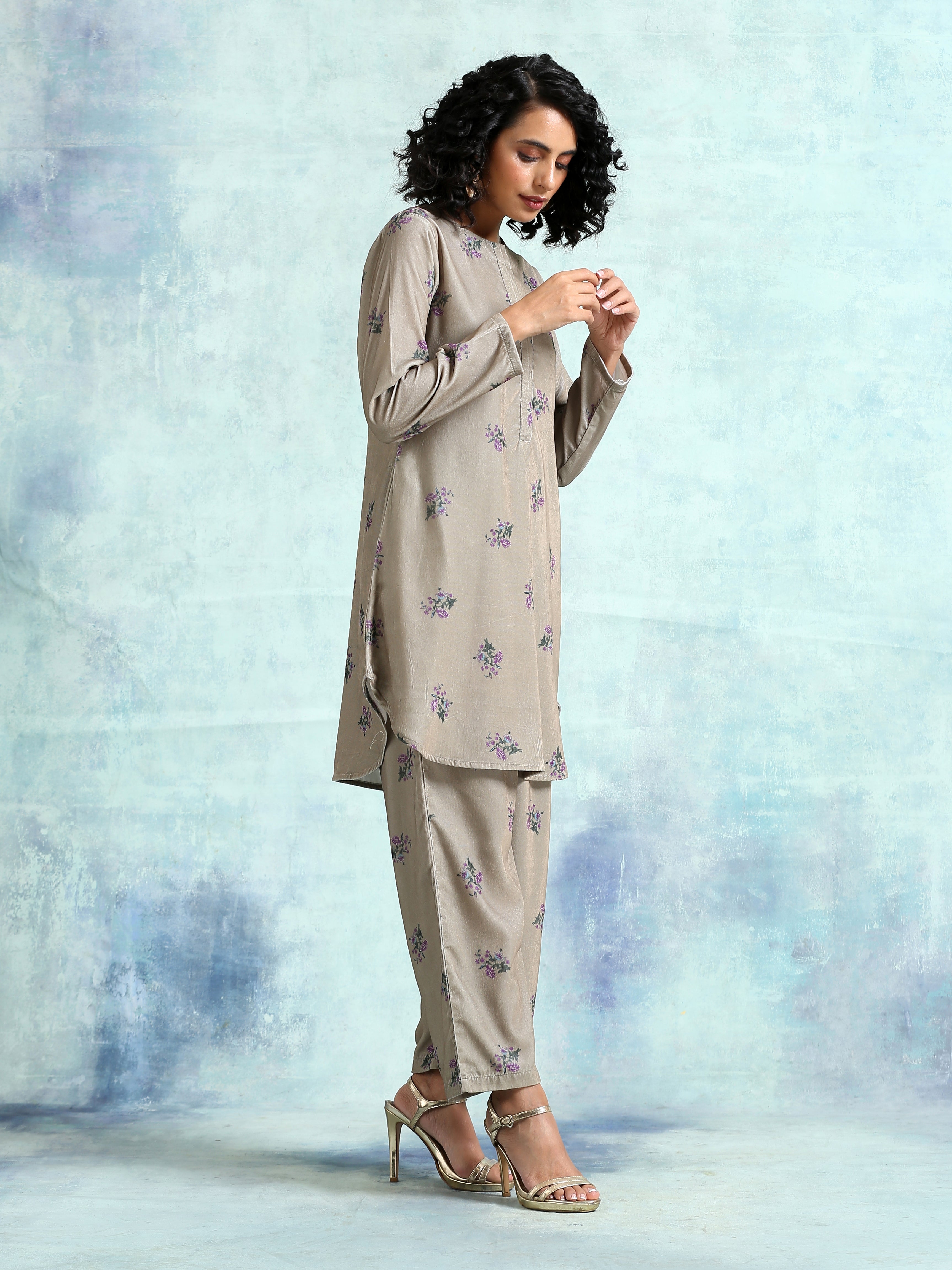 trueBrowns Sage Printed Velvet Co-Ord Set