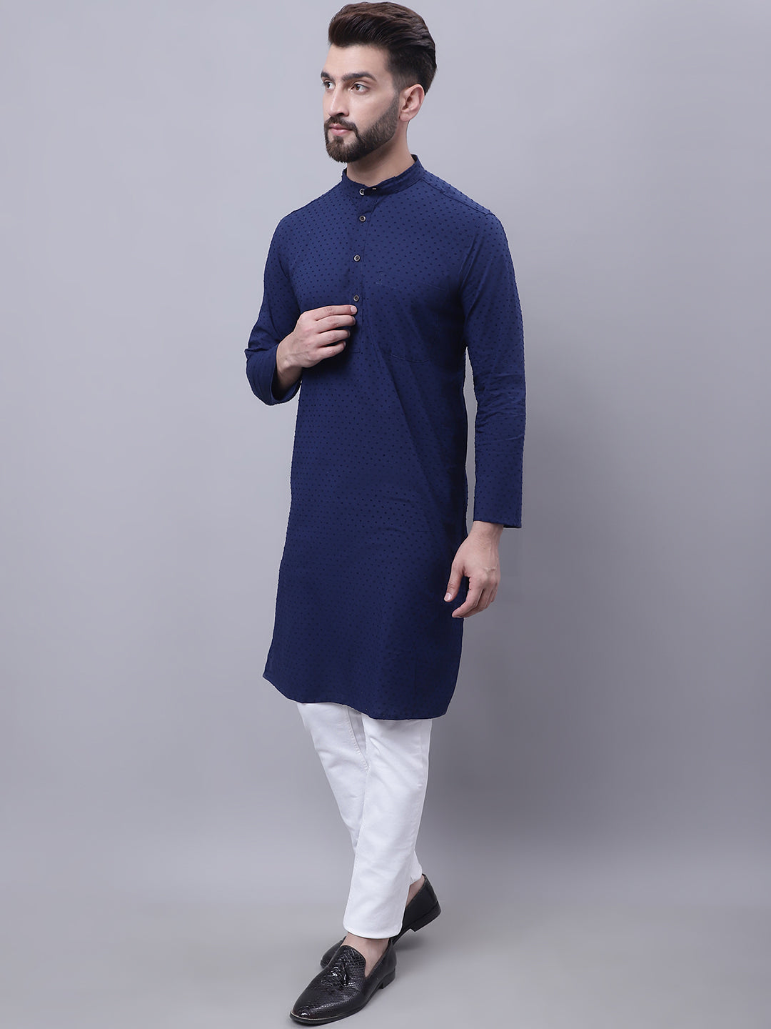 Even Apparels Blue Pure Cotton Kurta With Band Collar