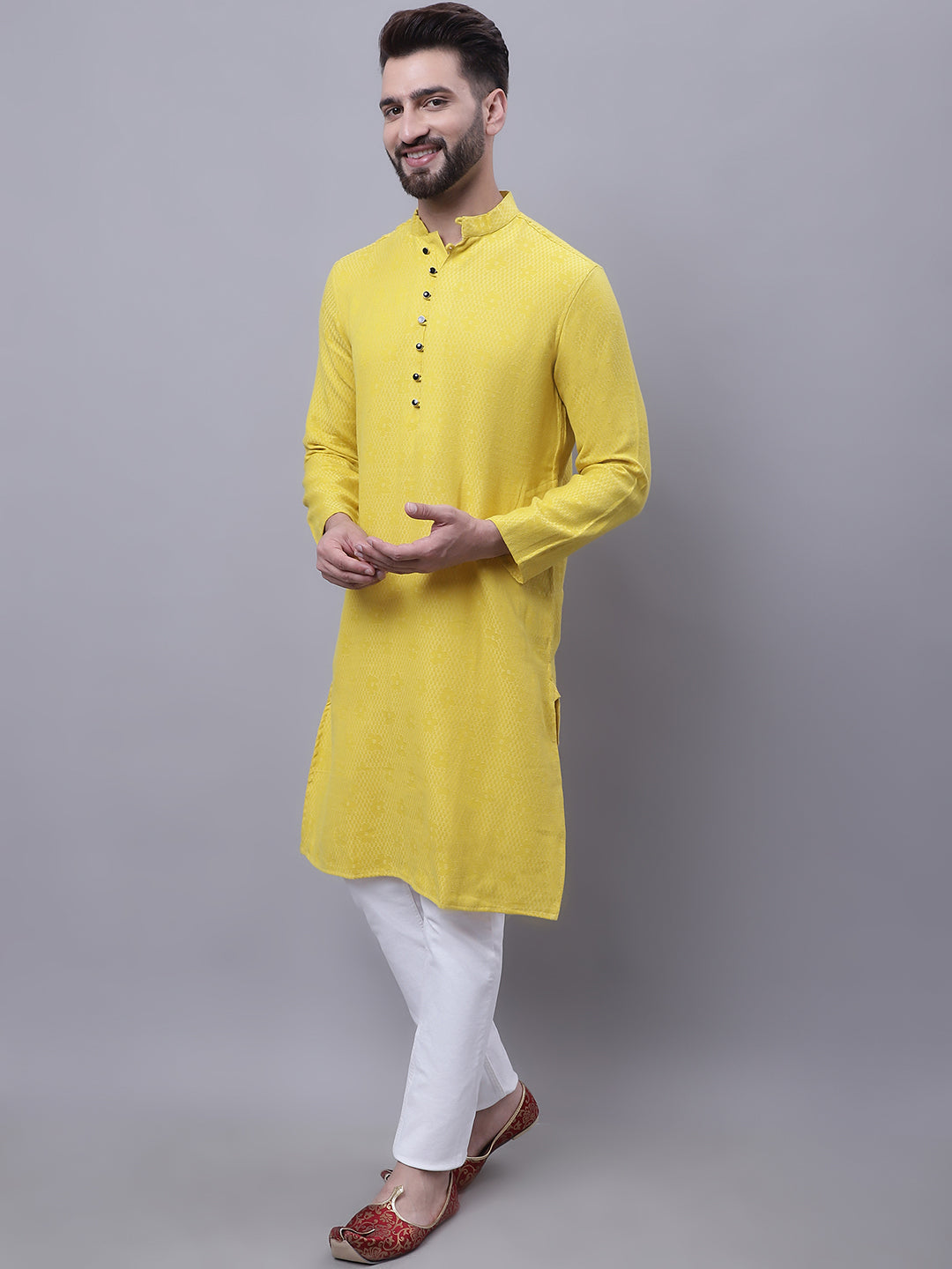 Even Apparels Yellow Pure Cotton Kurta With Band Collar