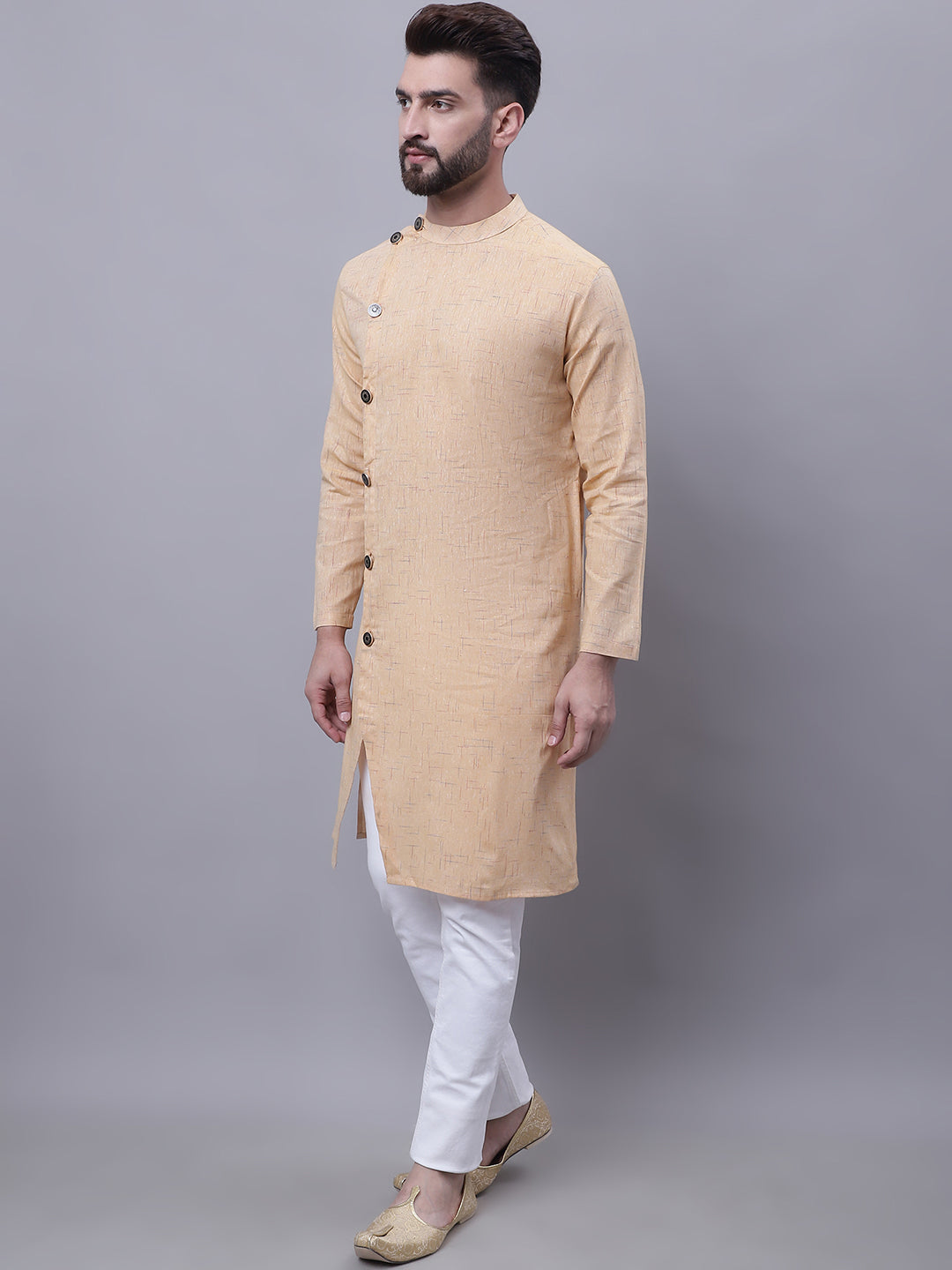 Even Apparels Beige Sherwani Kurta With Asymetrical Cut