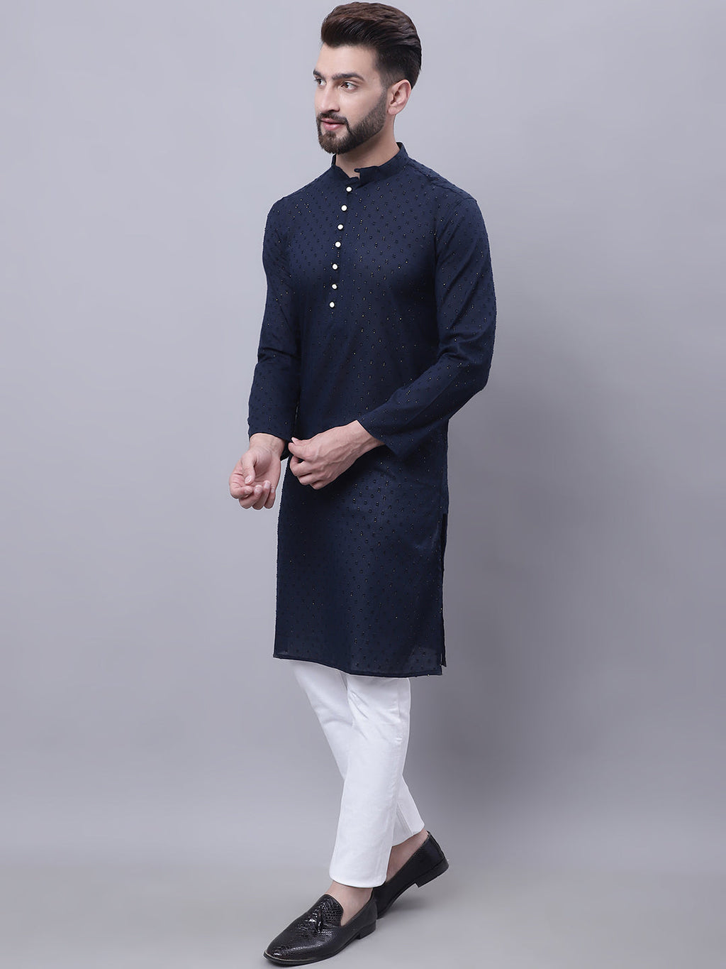 Even Apparels Blue Pure Cotton Kurta With Band Collar