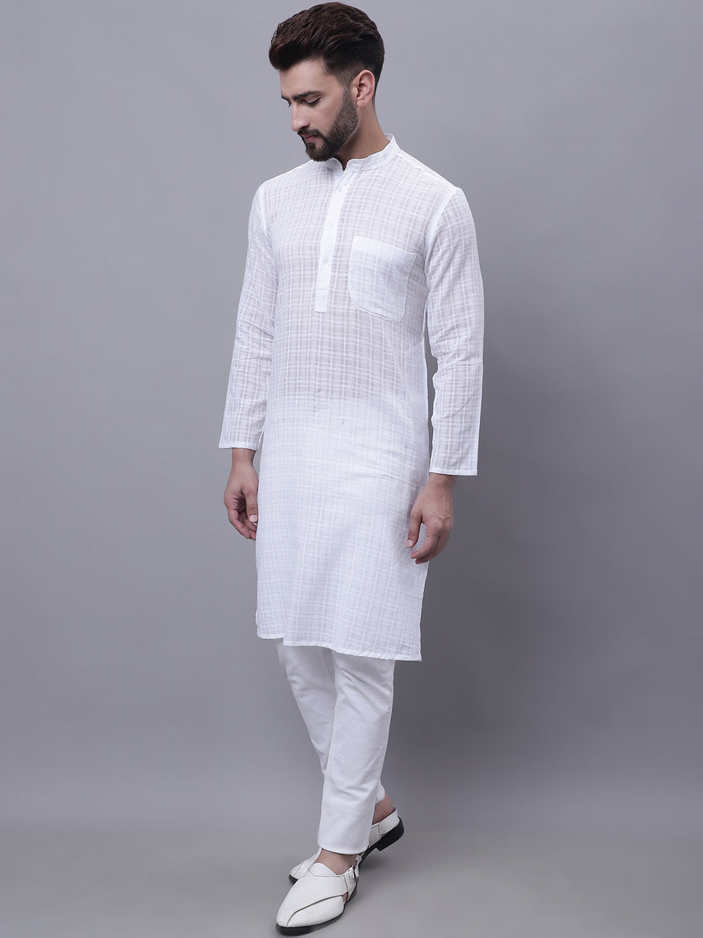Even Apparels White Pure Cotton Kurta With Band Collar