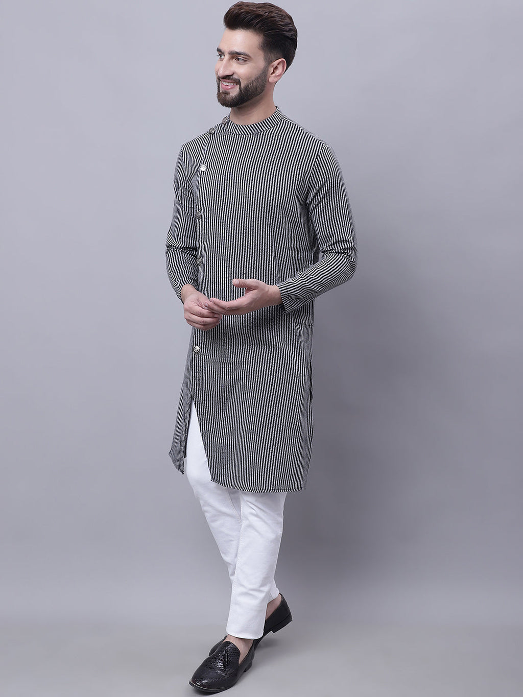 Even Apparels Black Sherwani Kurta With Asymetrical Cut