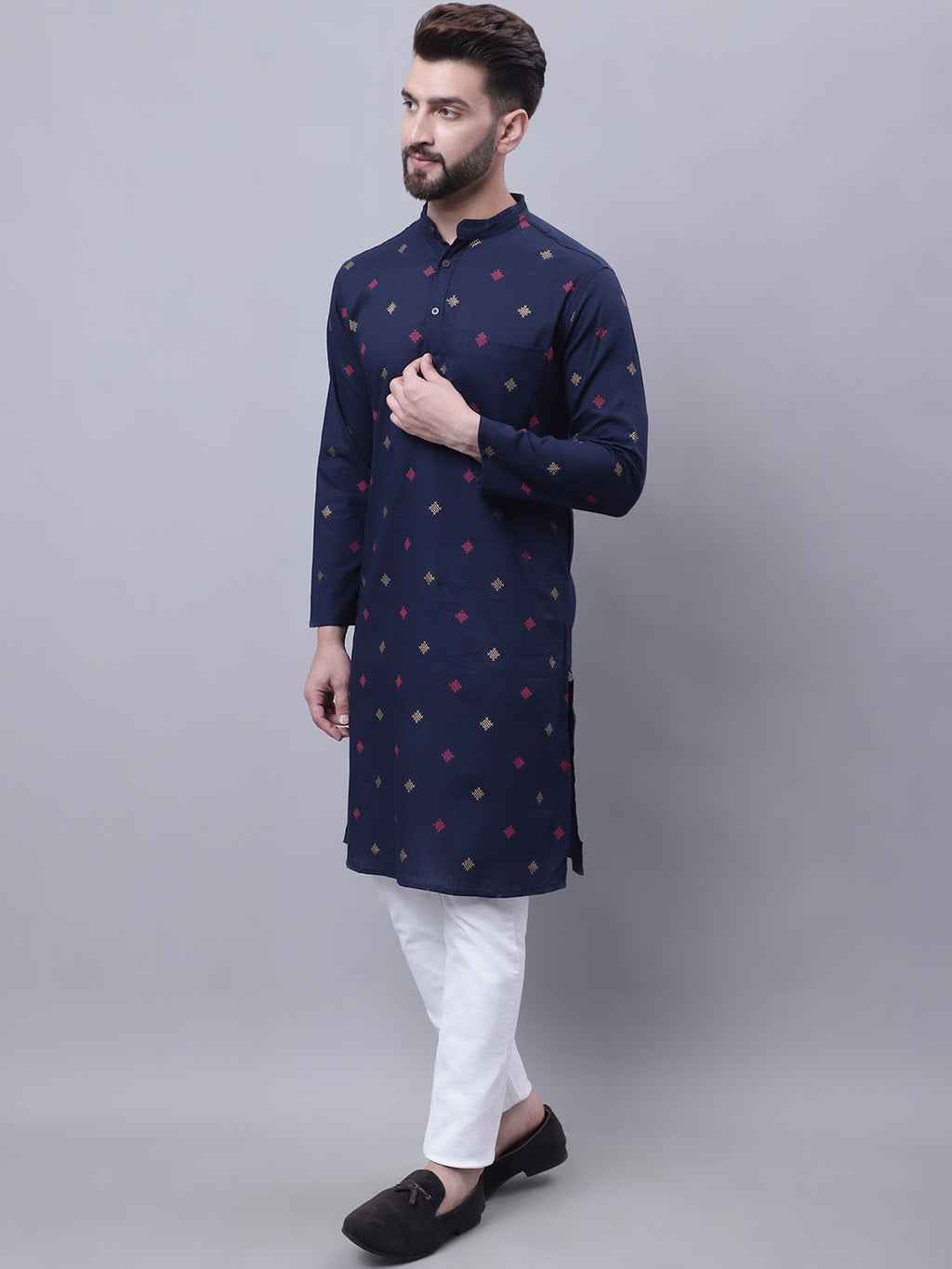 Even Apparels Blue Pure Cotton Kurta With Band Collar