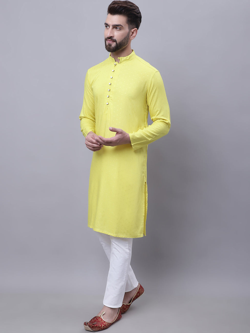 Even Apparels Yellow Pure Cotton Short Sleeves Kurta With Band Collar