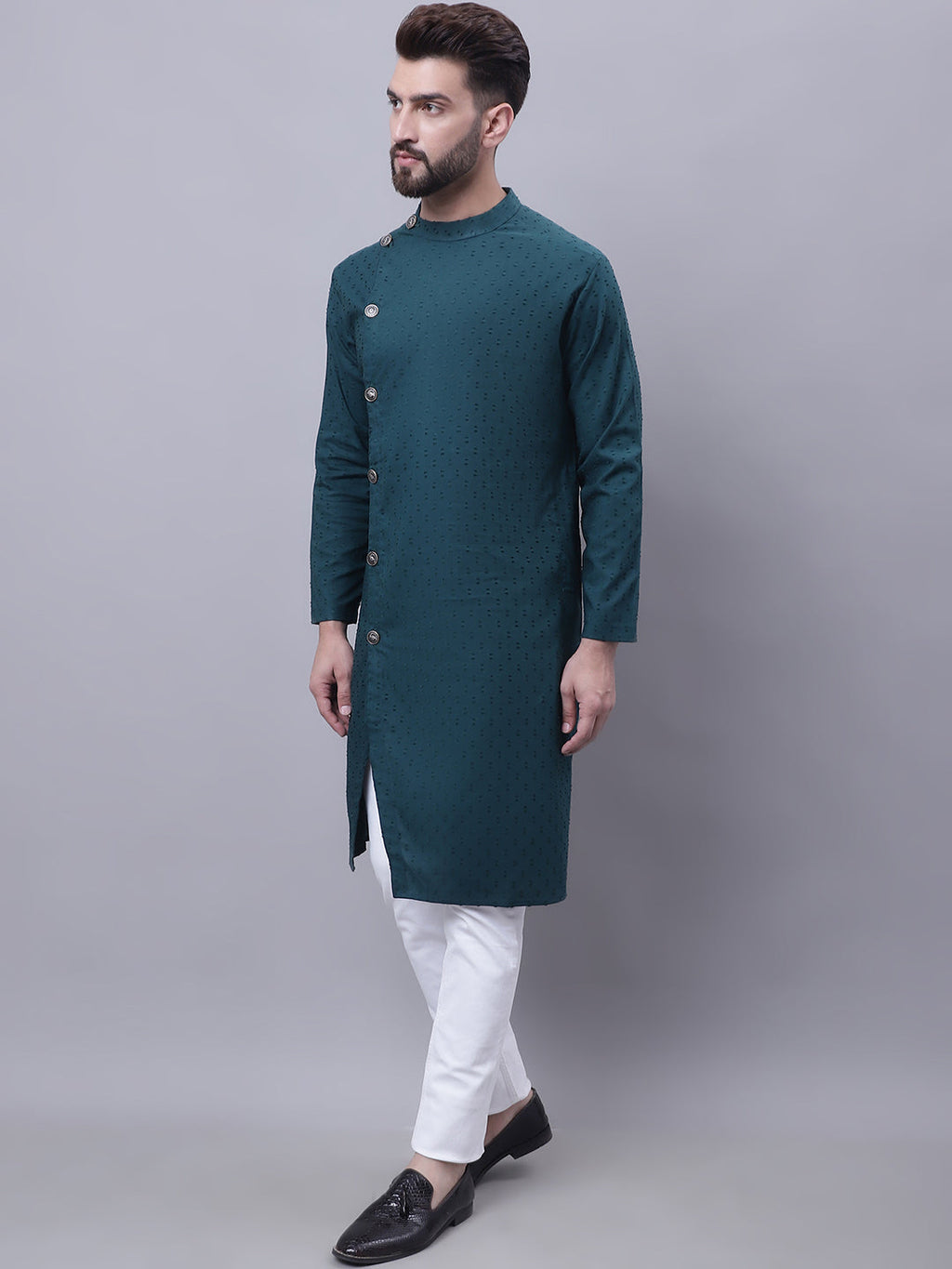 Even Apparels Green Sherwani Kurta With Asymetrical Cut
