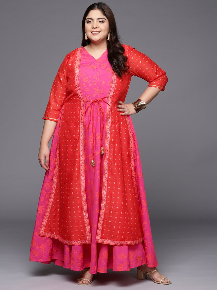 Ahalyaa Plus Size V-neck Maxi Ethnic Dress