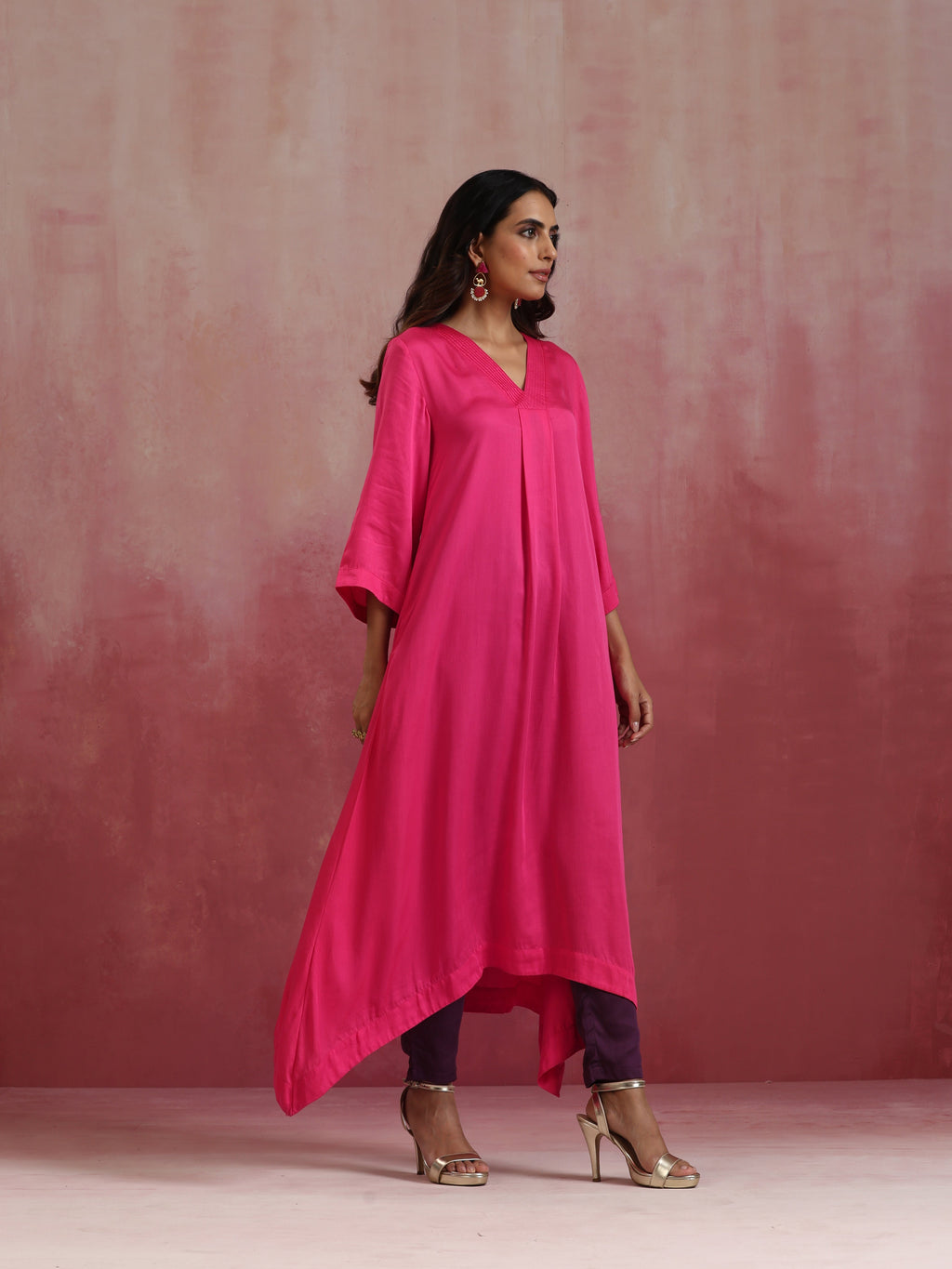 trueBrowns Pink Modal Boxpleat Kurta Set