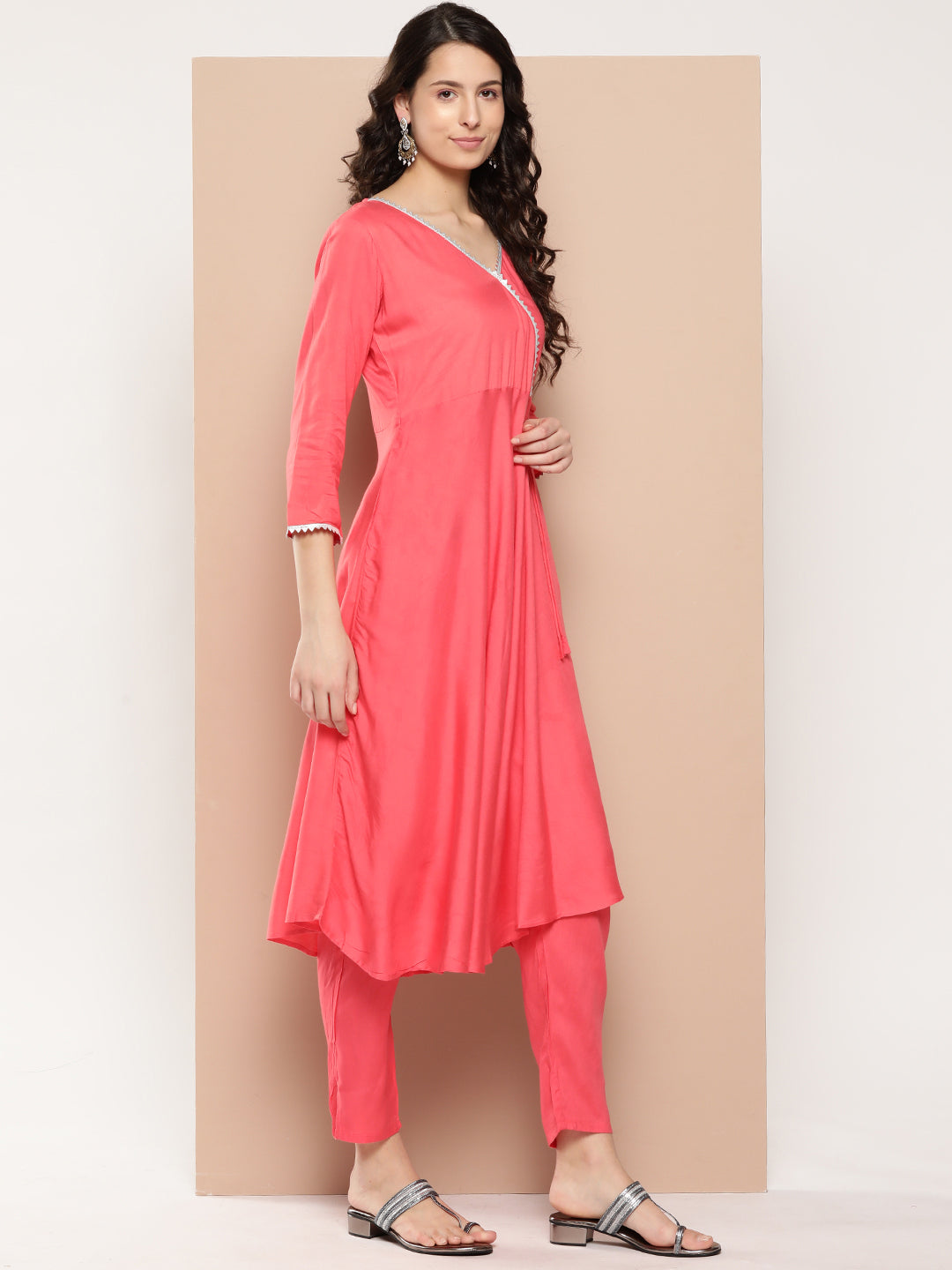 InWeave Women's Camelia Gota Angrakha Kurta Set W Yellow Orange Dupatta