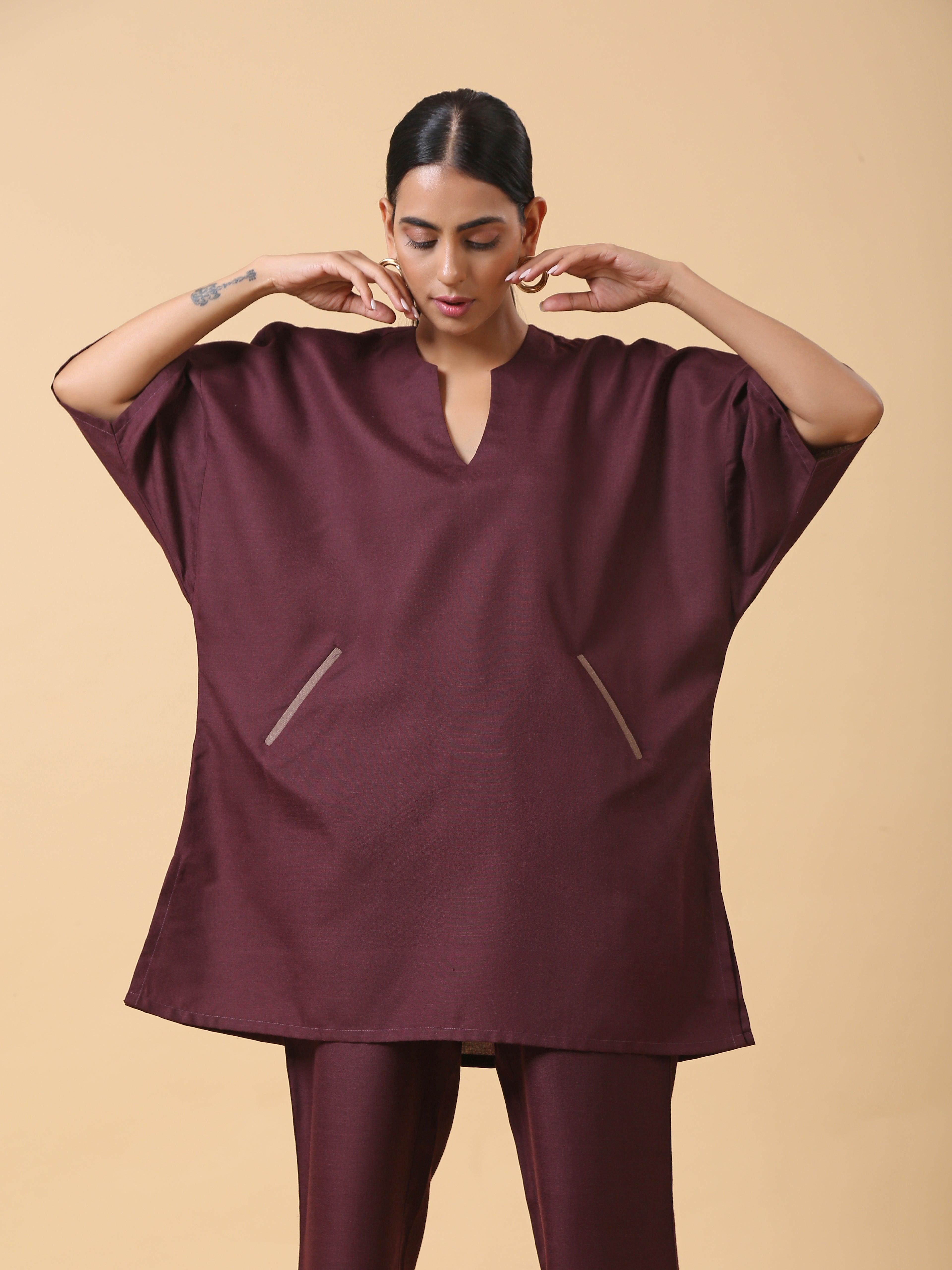 trueBrowns Cotton Linen Purple Boxy Fit Co-Ord Set