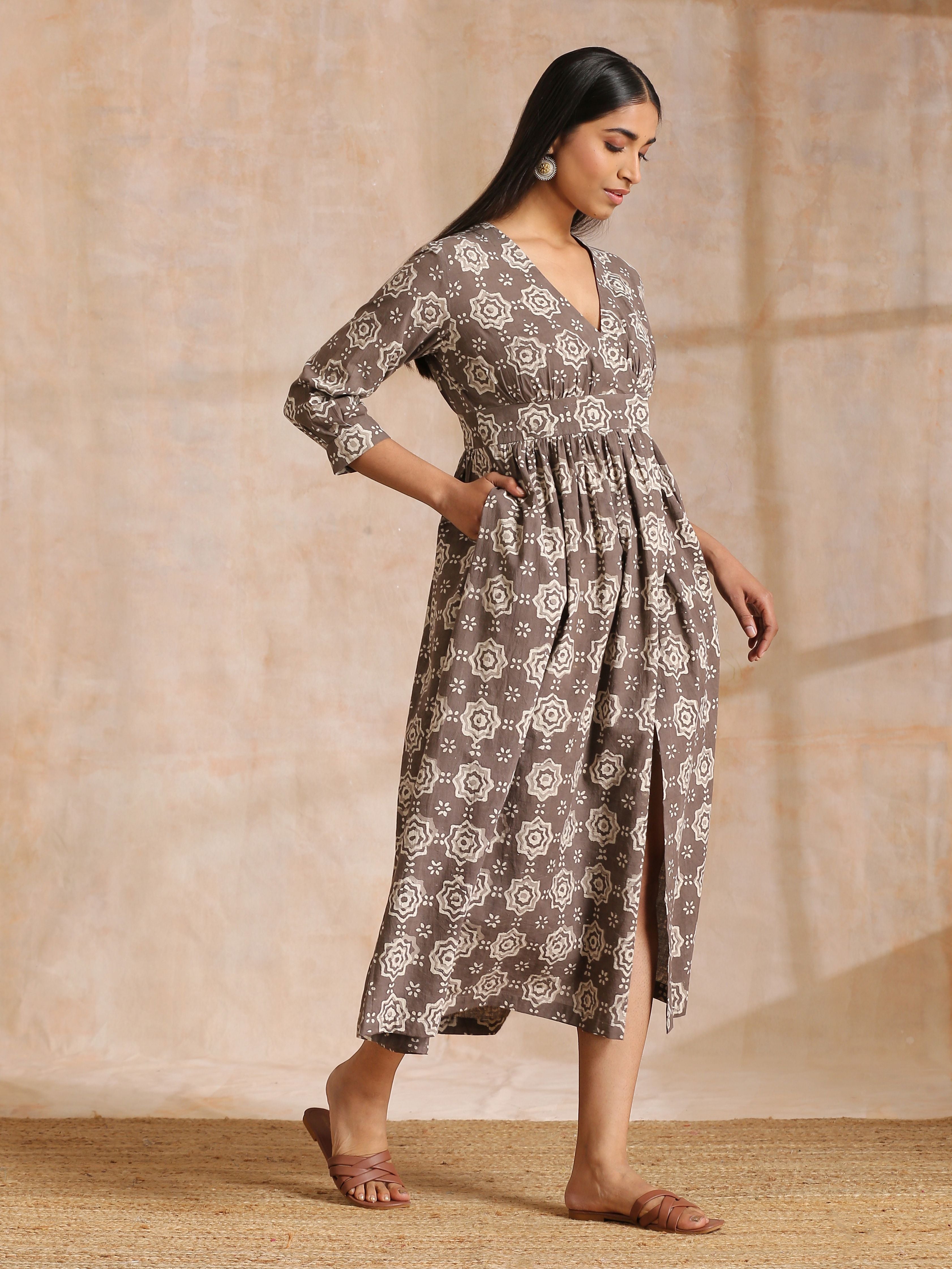trueBrowns Clay Dabu Overall Print Cotton Wrap Dress