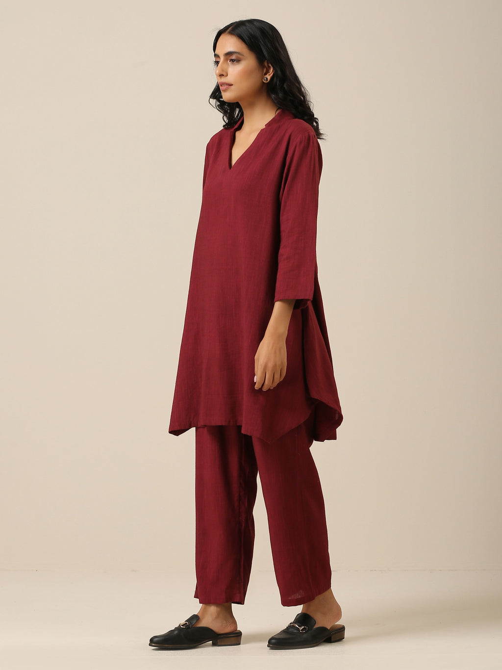 trueBrowns Ruby Wine Slub Textured Collar Co-Ord Set