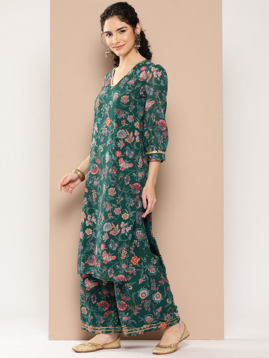 Ahalyaa Women Floral Printed Regular Gotta Patti Kurta with Palazzos