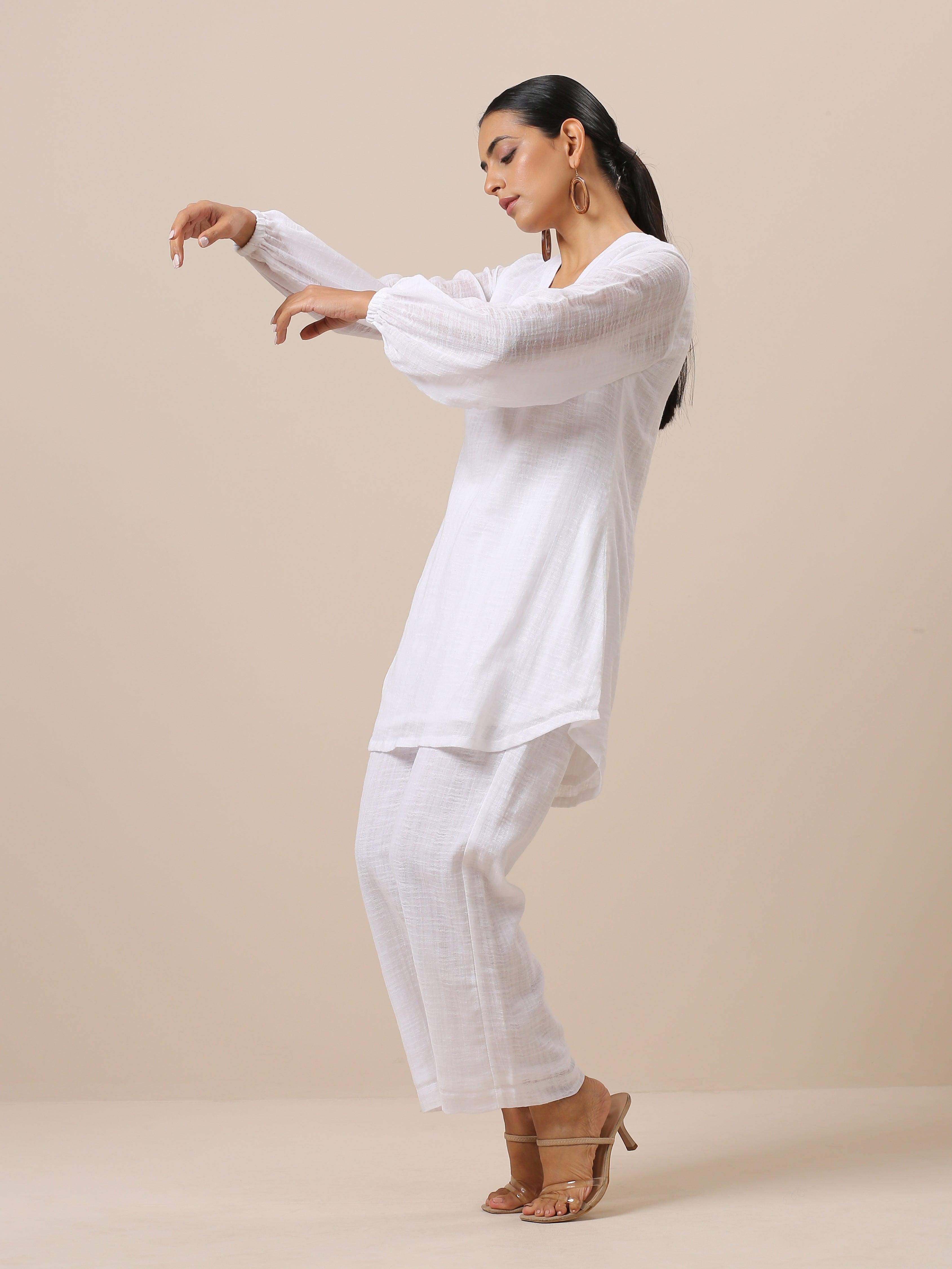 trueBrowns Gauze White Short Co-Ord Set