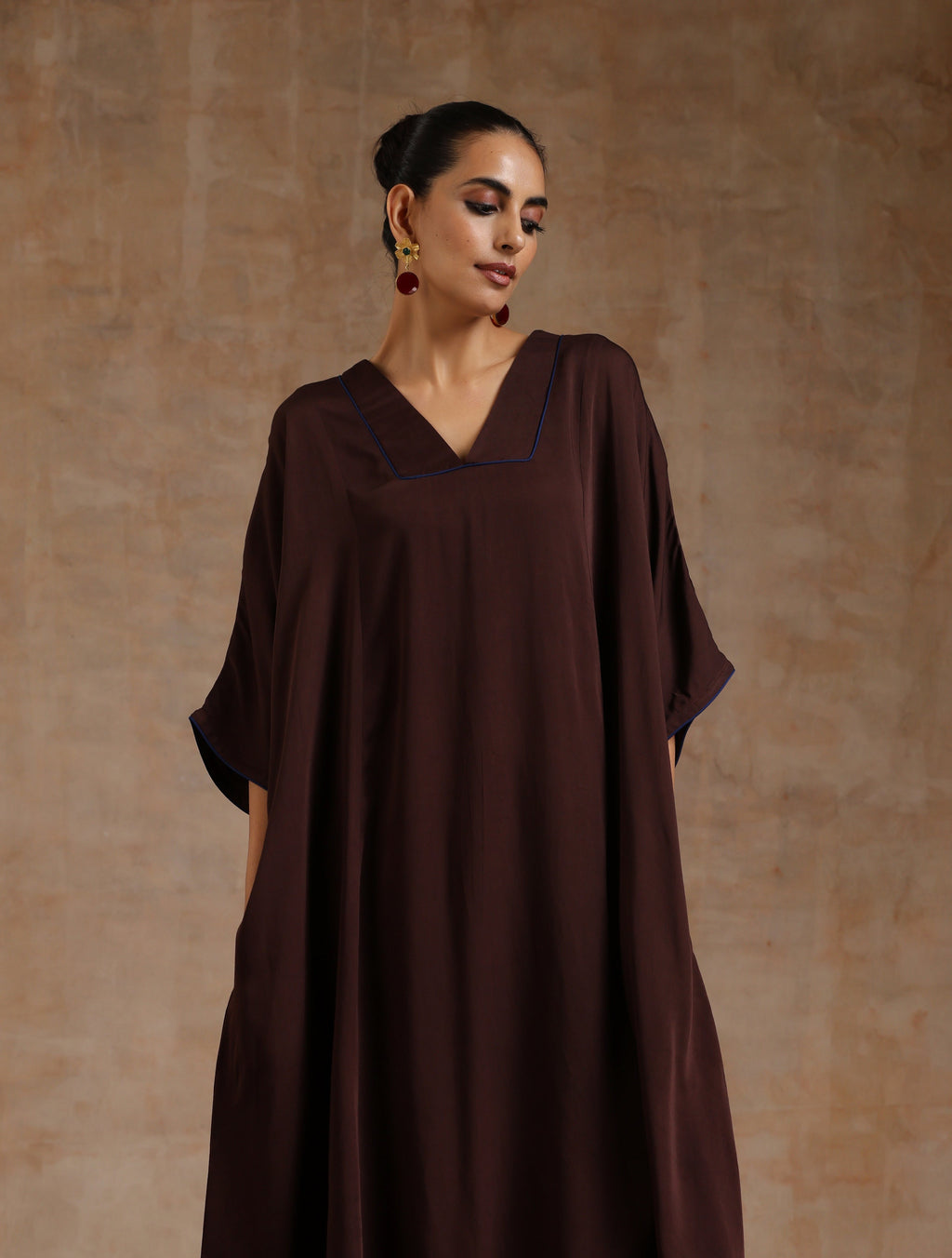 trueBrowns Cola Brown Modal Satin Oversized Kurta Set