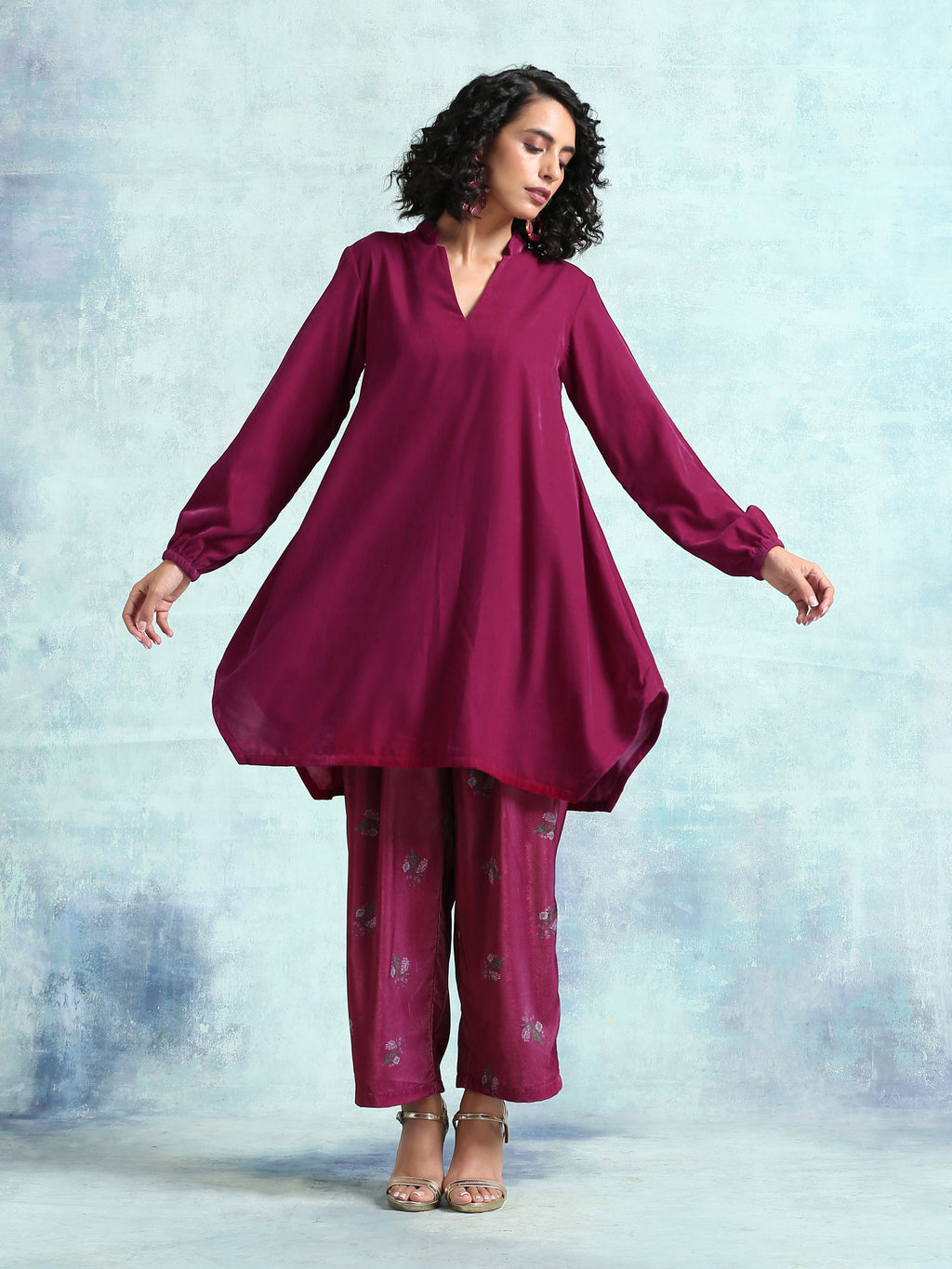 trueBrowns Magenta Velvet Co-Ord Set