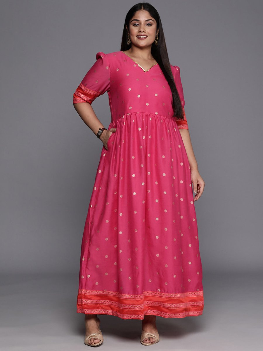 Ahalyaa Plus Size V-Neck Maxi Ethnic Dress