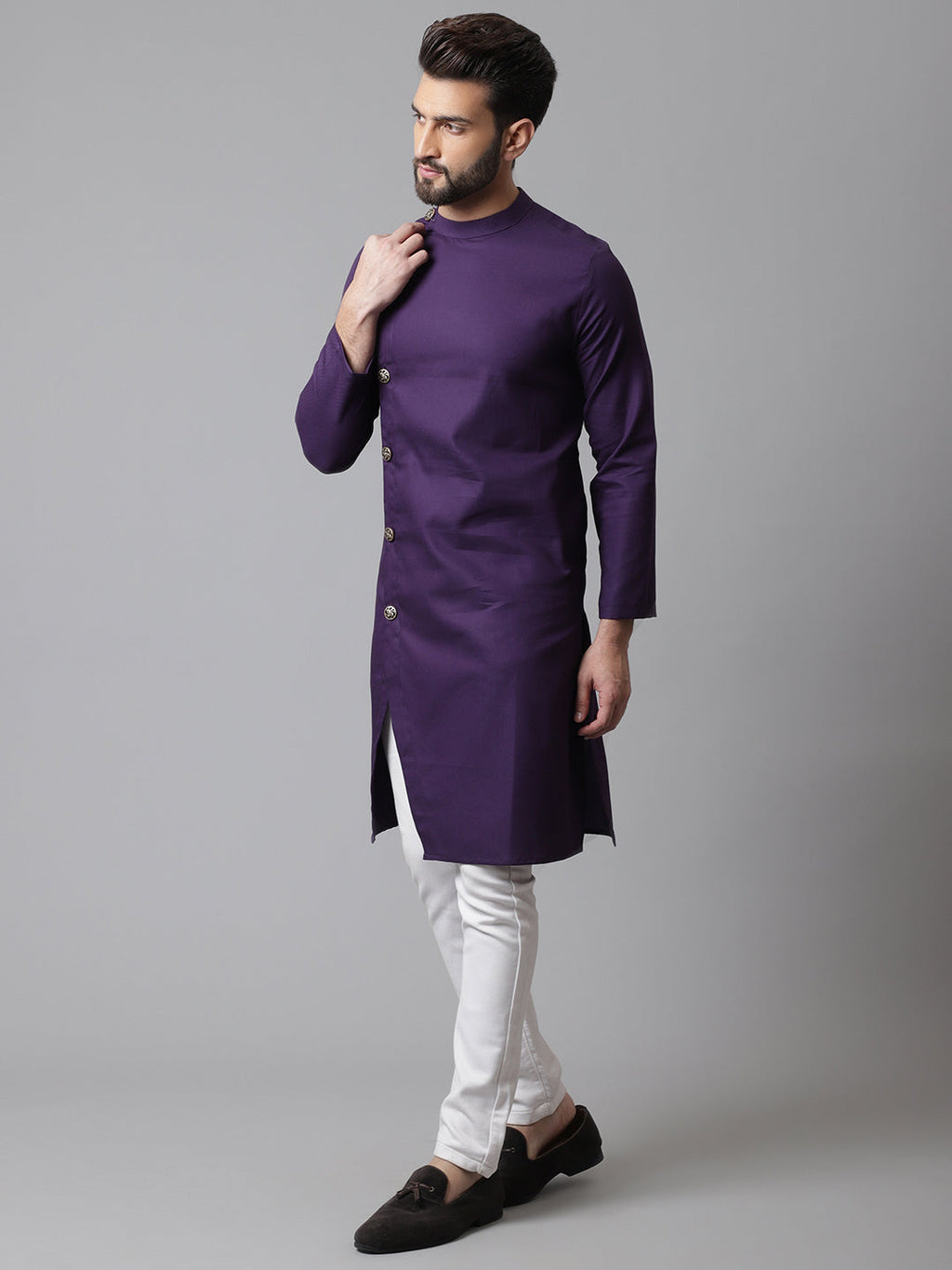 Even Apparels Purple Sherwani Kurta With Asymetrical Cut