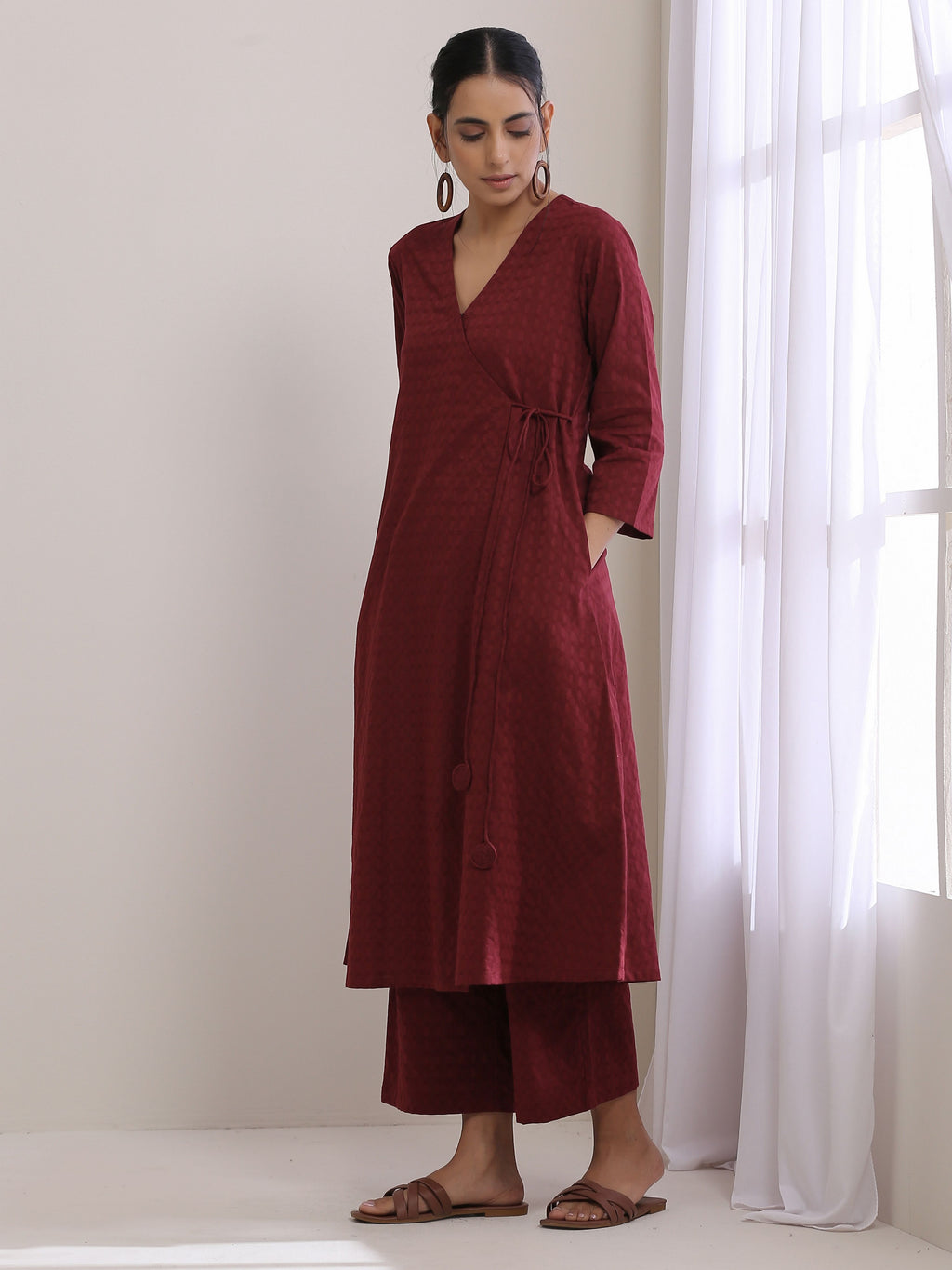 trueBrowns Ruby Wine Dobby Angrakha Pant Set
