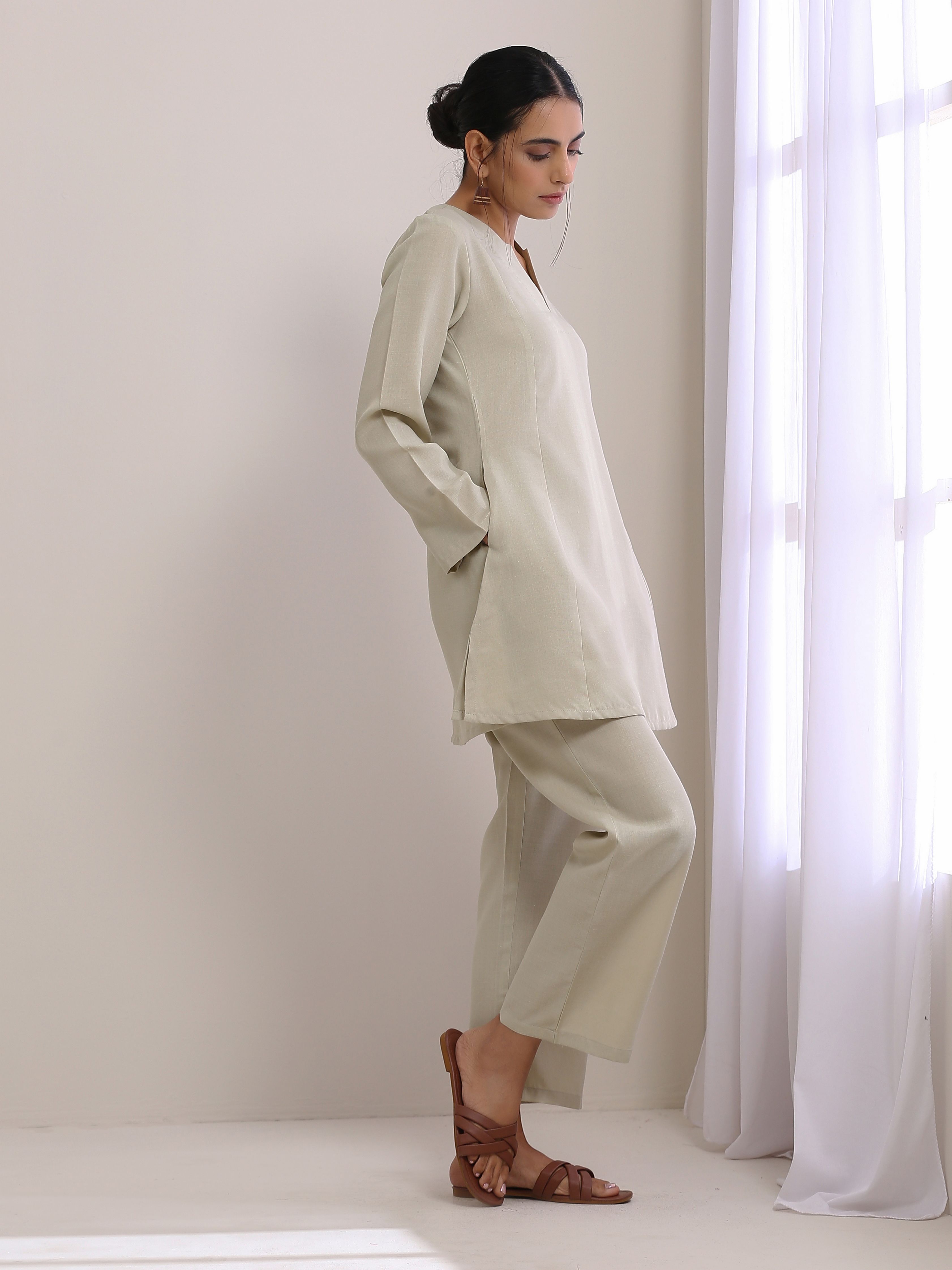 trueBrowns Light Grey Slub Co-Ord Set