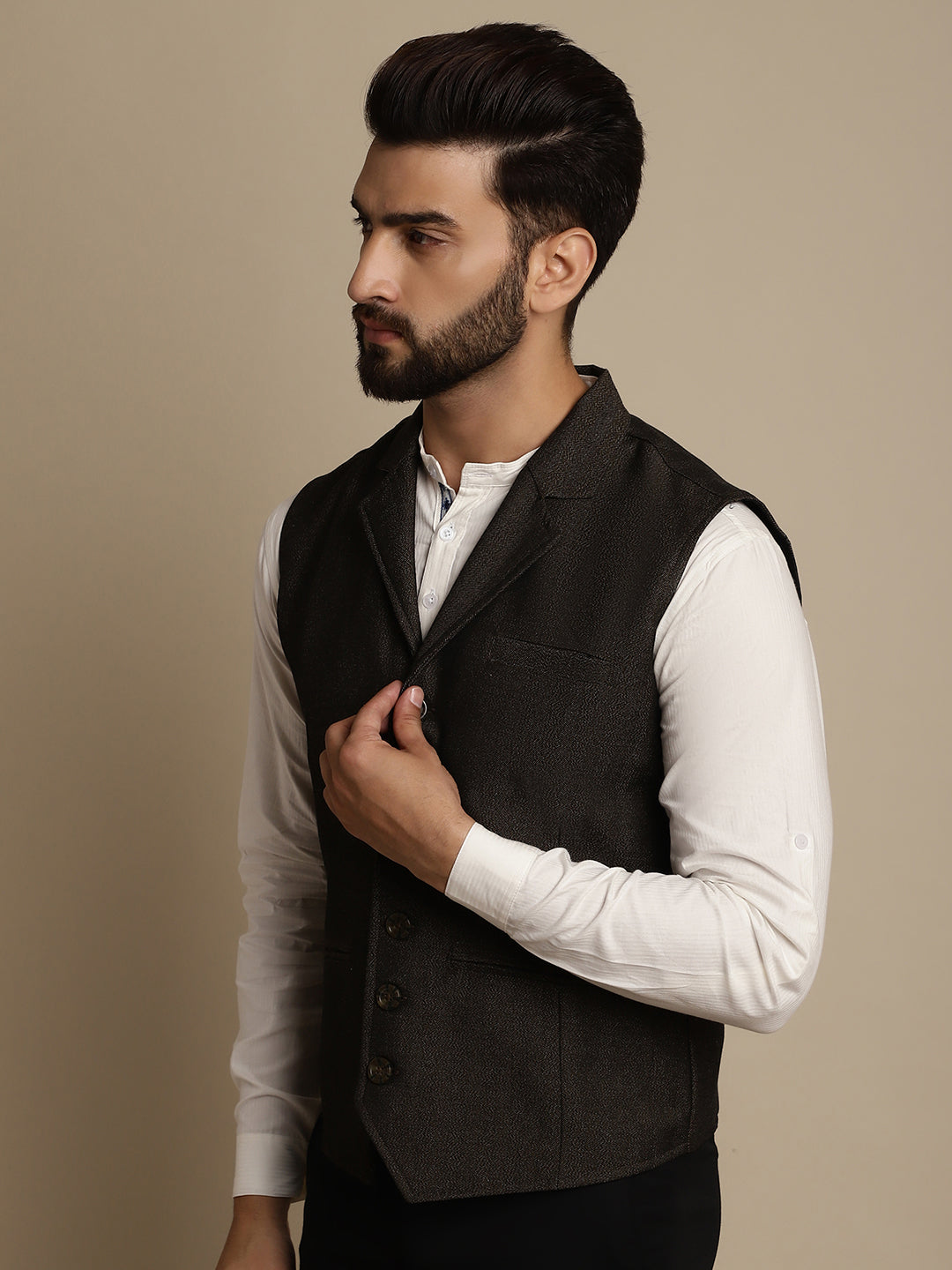 Even Apparels Men's Brown Wool Waistcoat with Notched Lapel