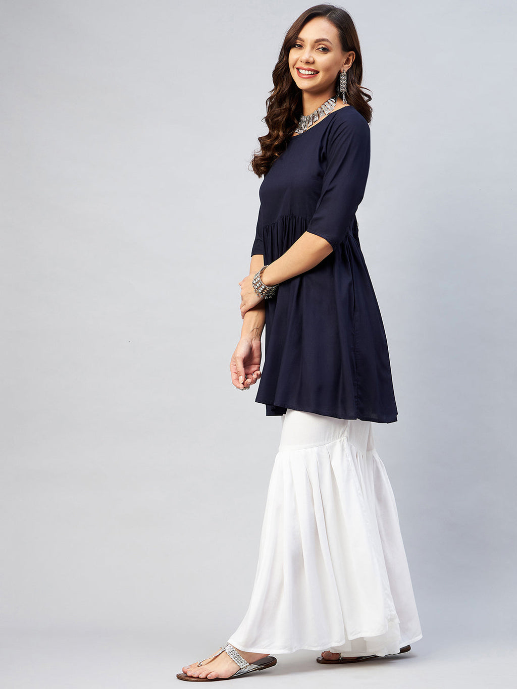 InWeave Women's Navy Blue Short Anarkali Kurta