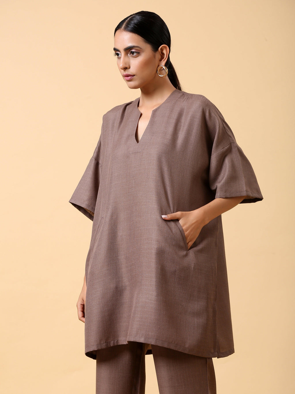 trueBrowns Cotton Linen Burnt Brown Boxy Fit Co-Ord Set