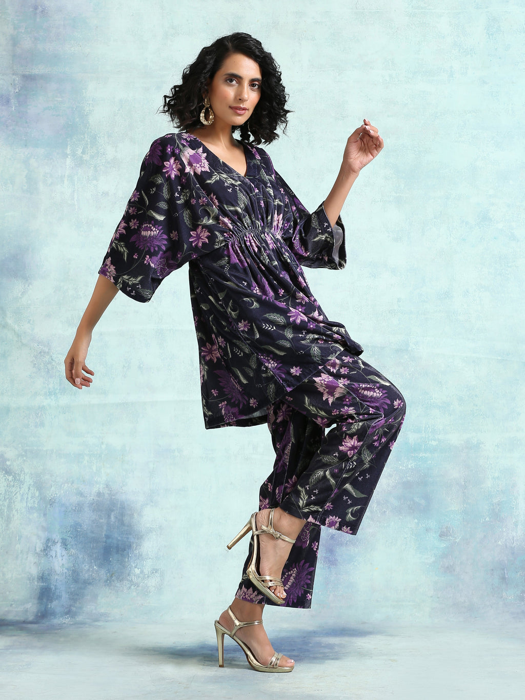 trueBrowns Black Printed Velvet Co-Ord Set