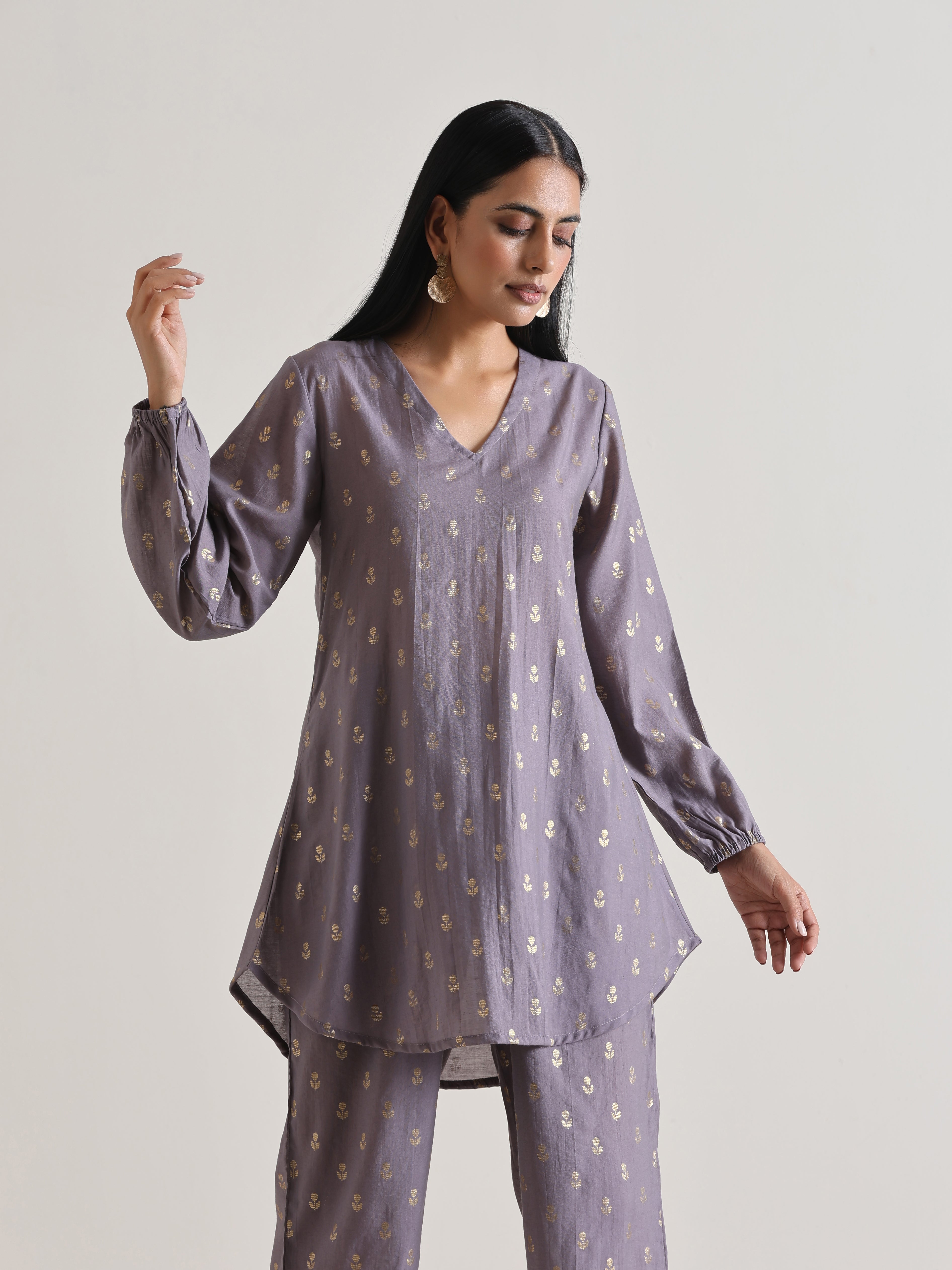 trueBrowns Plum Grey Foil Short Co-Ord Set