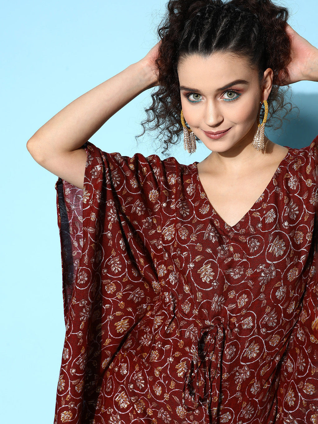 InWeave Women's Burgundy Jaal Print Kaftan Dress