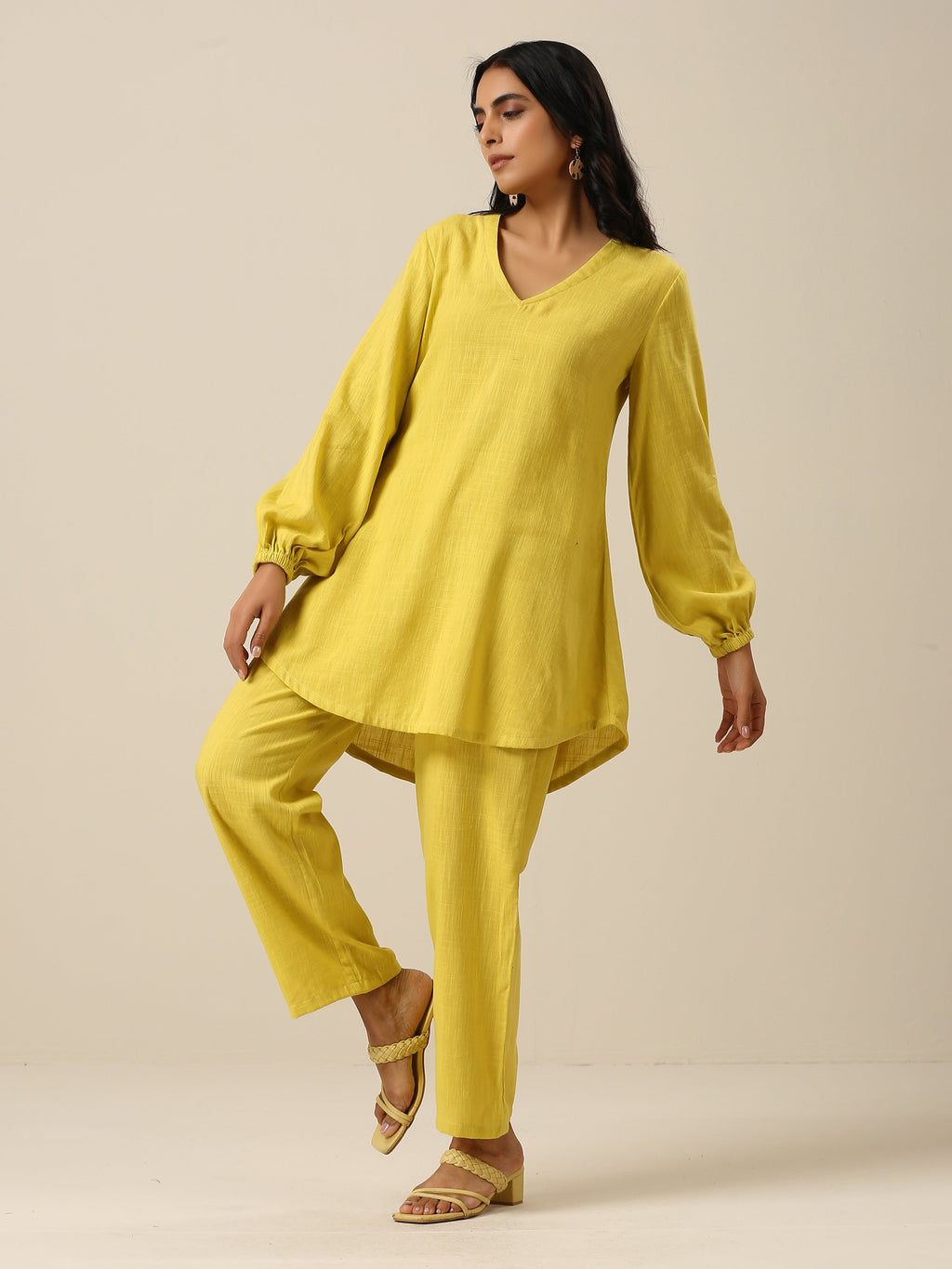 trueBrowns Lime Slub Textured Short Co-Ord Set