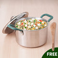 The Indus Valley TurboCuk Tri-ply Stainless Steel Biryani Cooking Pot/Casserole, Premium Quality, 3 Layer Thick Body, Cool Silicone Handles, 100% Toxin-free, Non-stick, Induction & Gas, Spatula, 2.9L