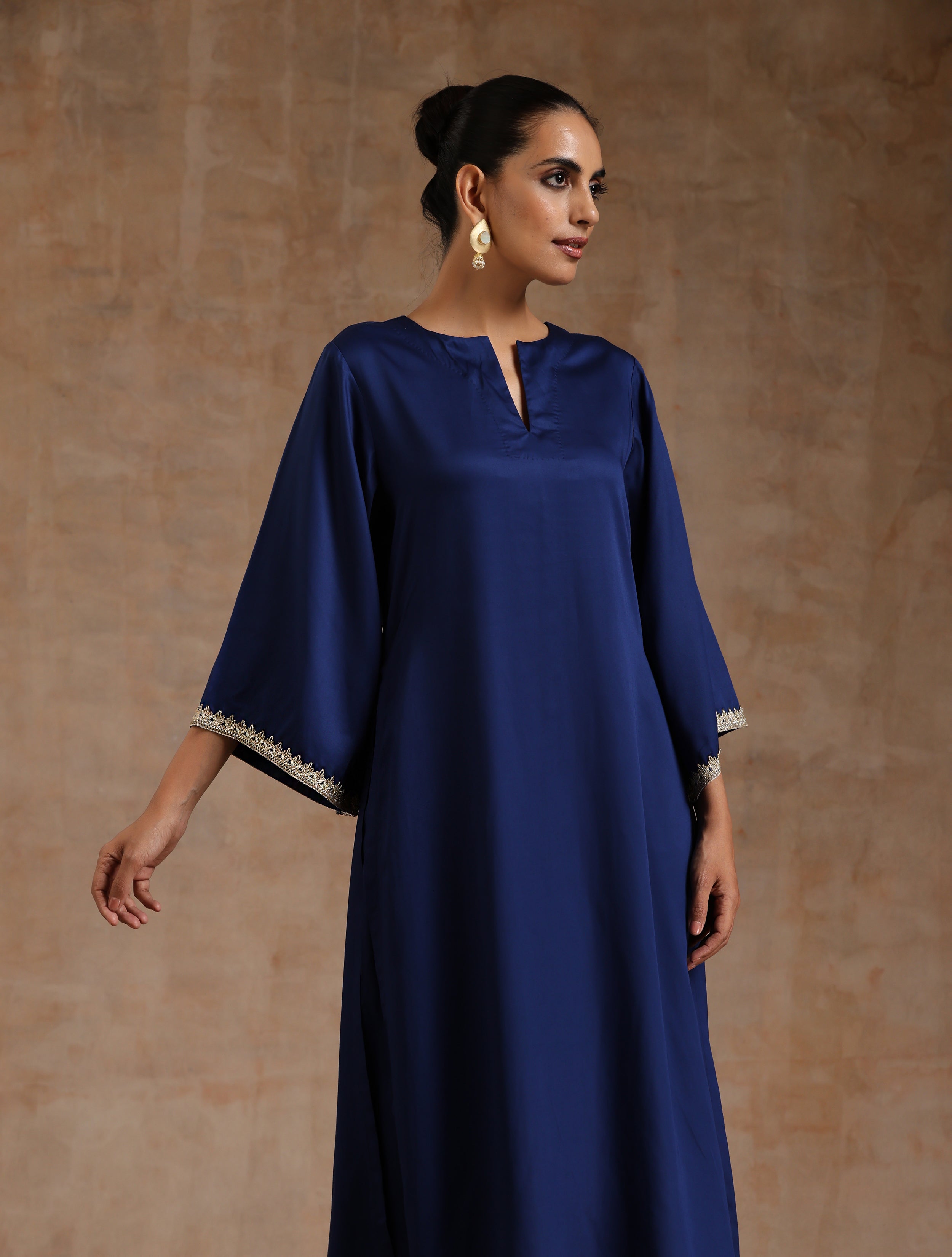 trueBrowns Midnight Blue Modal Satin Relax Kurta Set