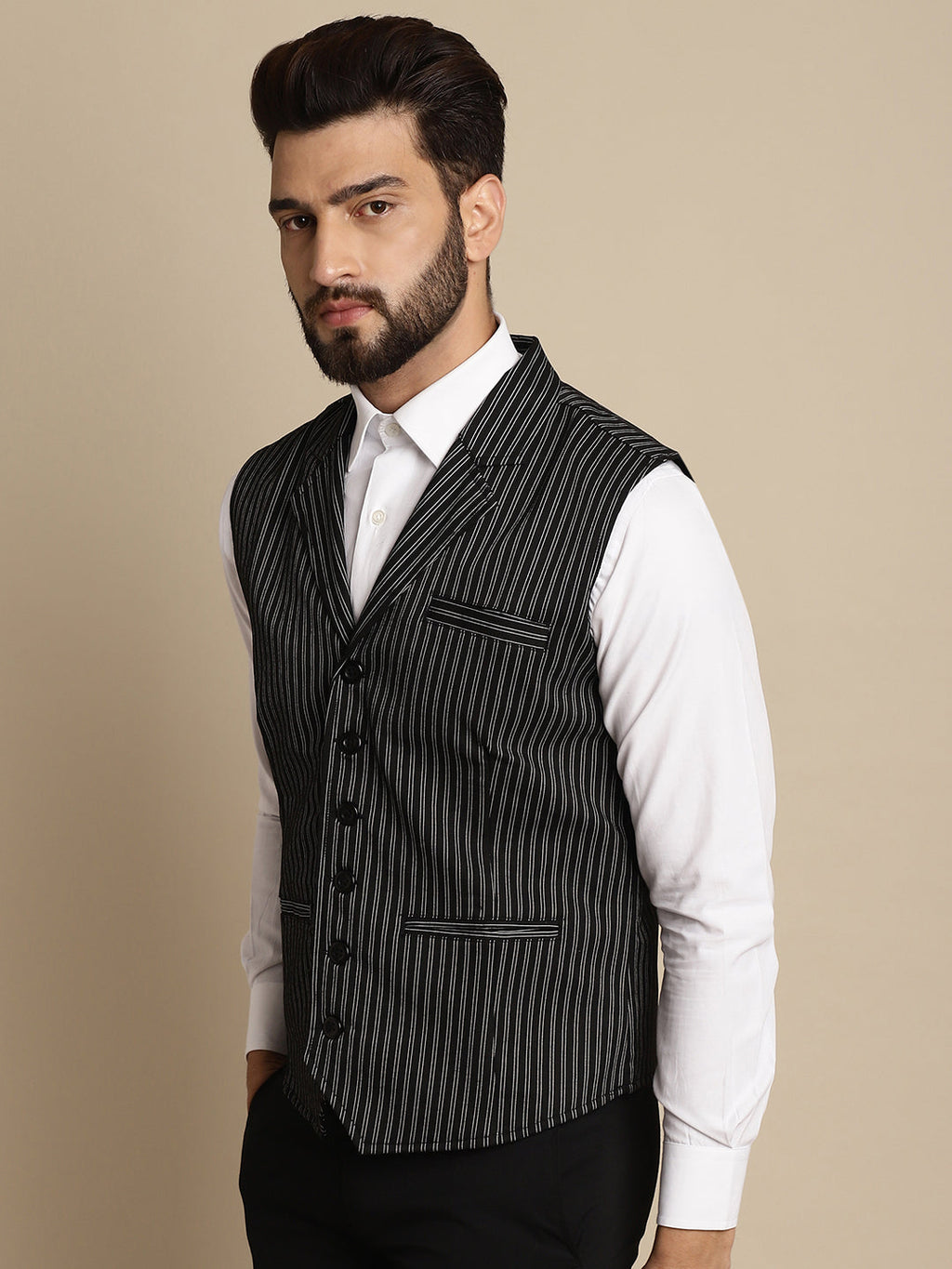Even Apparels Men's Black Waistcoat with Notched Lapel