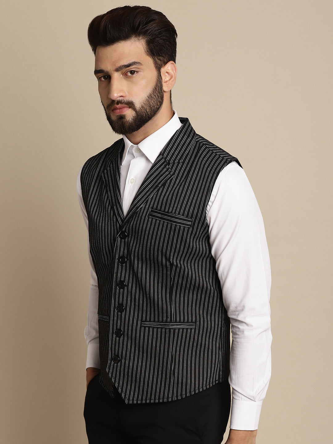Even Apparels Men's Black Waistcoat with Notched Lapel