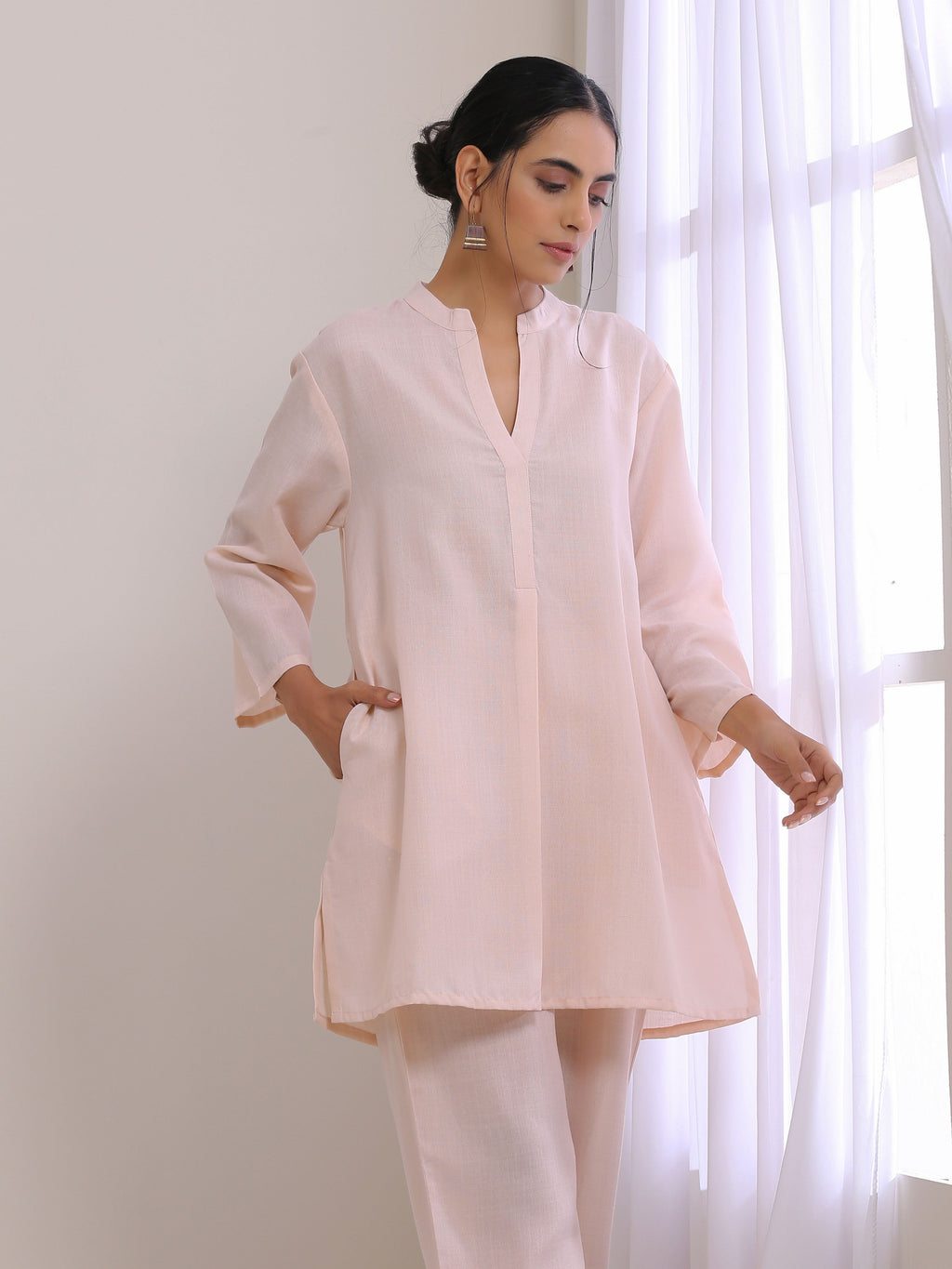 trueBrowns Pink Slub Relaxed Fit Co-Ord Set