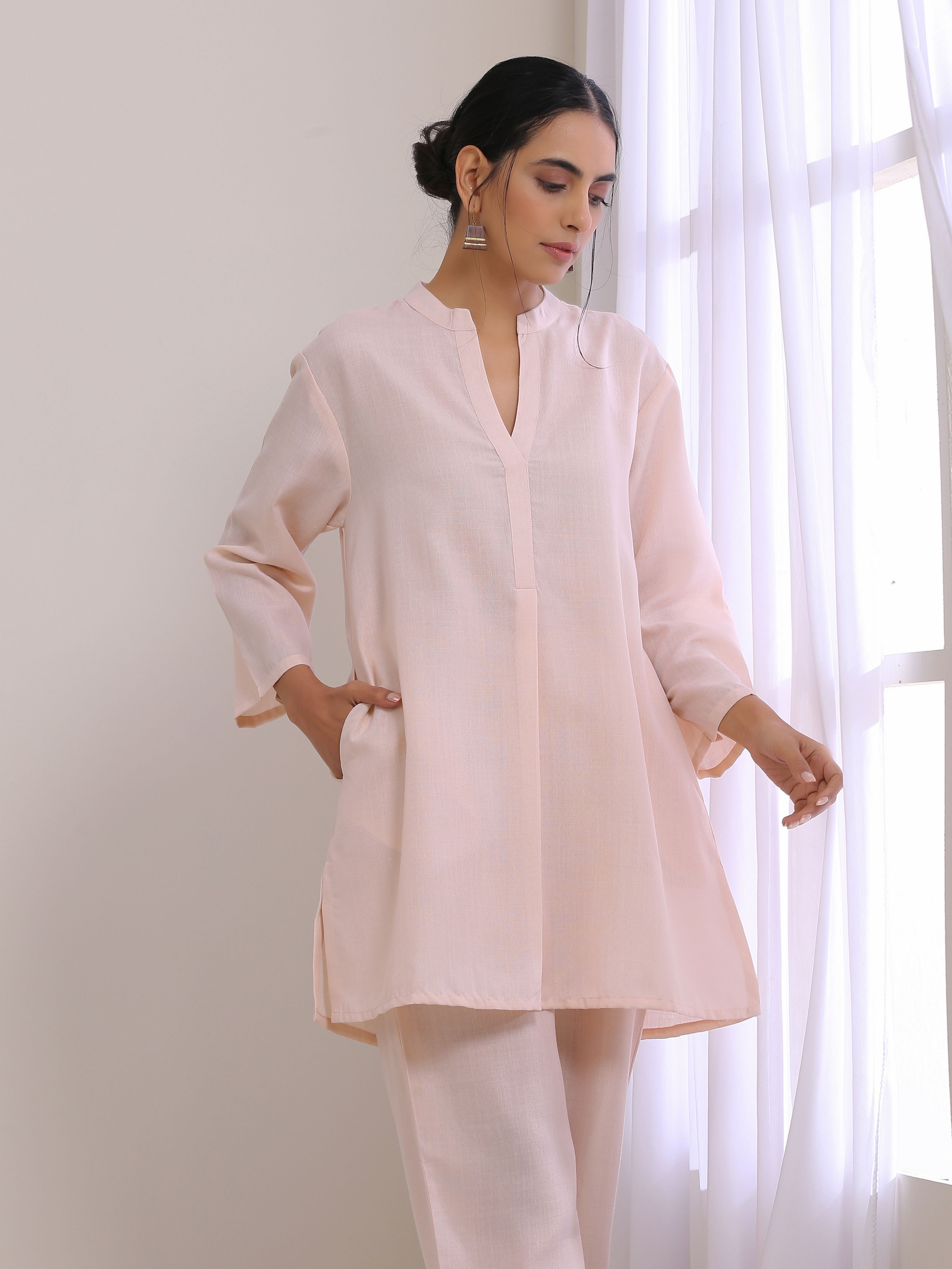 trueBrowns Pink Slub Relaxed Fit Co-Ord Set