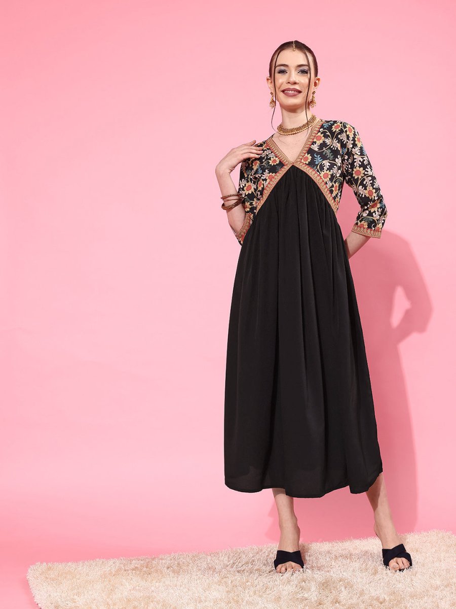 Ahalyaa Floral Printed Empire Midi Dress