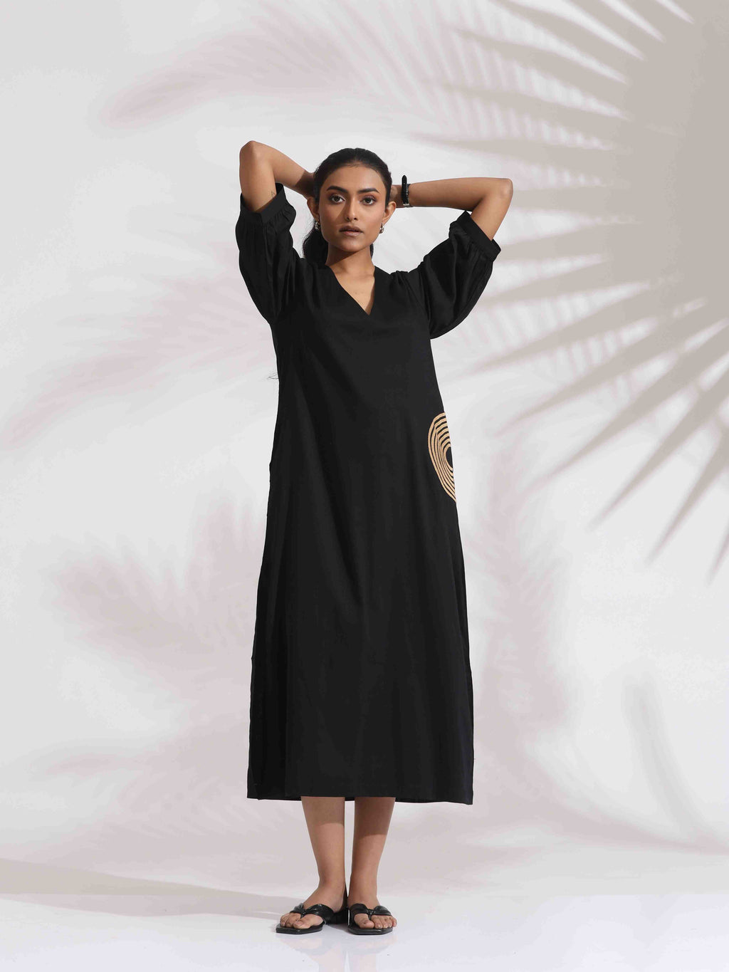 trueBrowns Black Cotton Embroidered Dress