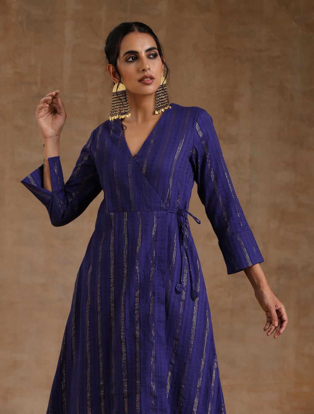 trueBrowns Spectrum Blue Gold Cotton Angrakha Kurta Set