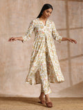 trueBrowns White Multi Color Overall Block Print Cotton Kurta Pant Set