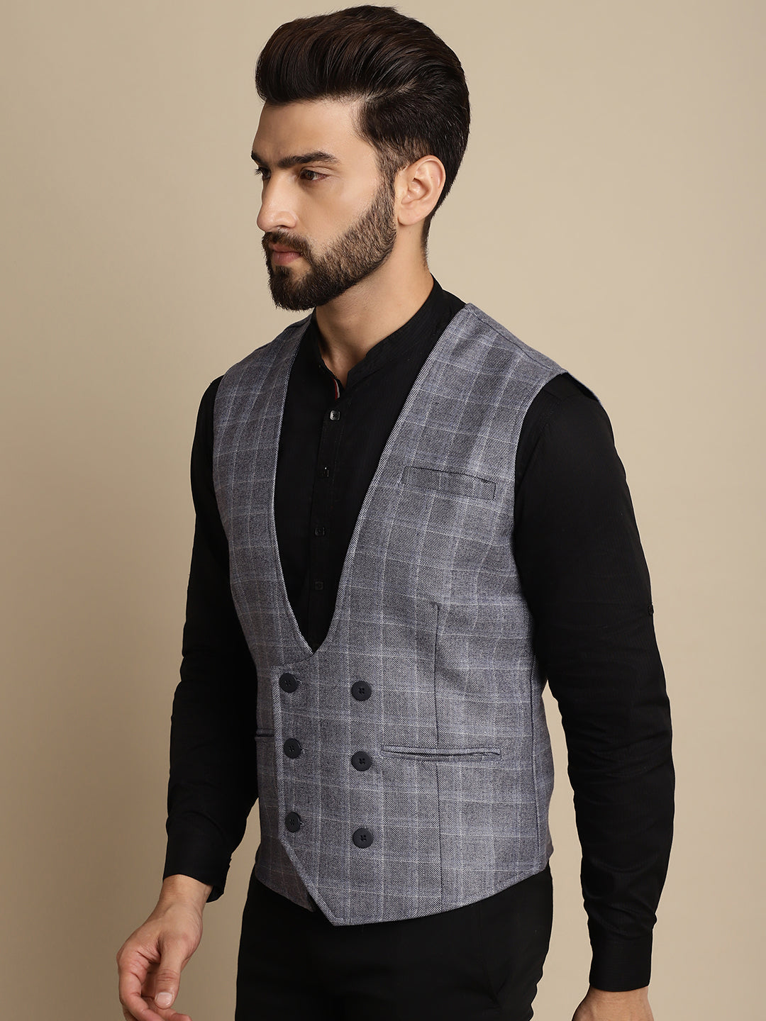 Even Apparels Men's Grey Double Breast Waistcoat