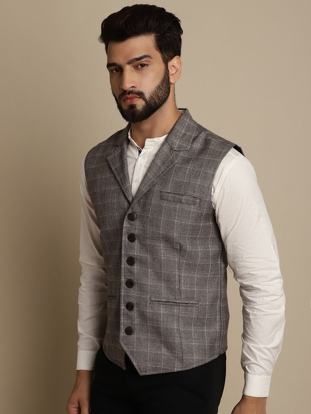 Even Apparels Men's Brown Waistcoat with Notched Lapel