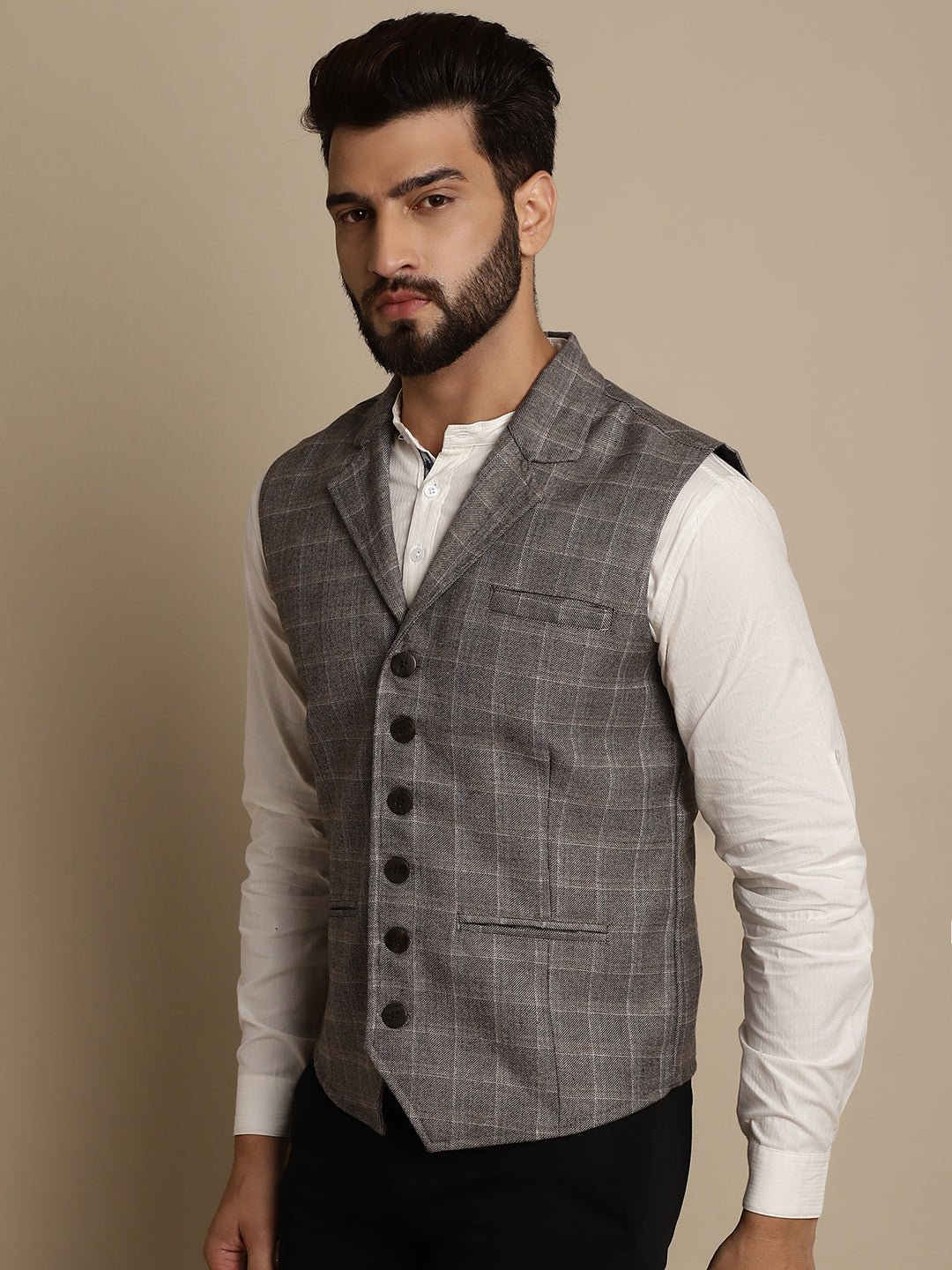 Even Apparels Men's Brown Waistcoat with Notched Lapel