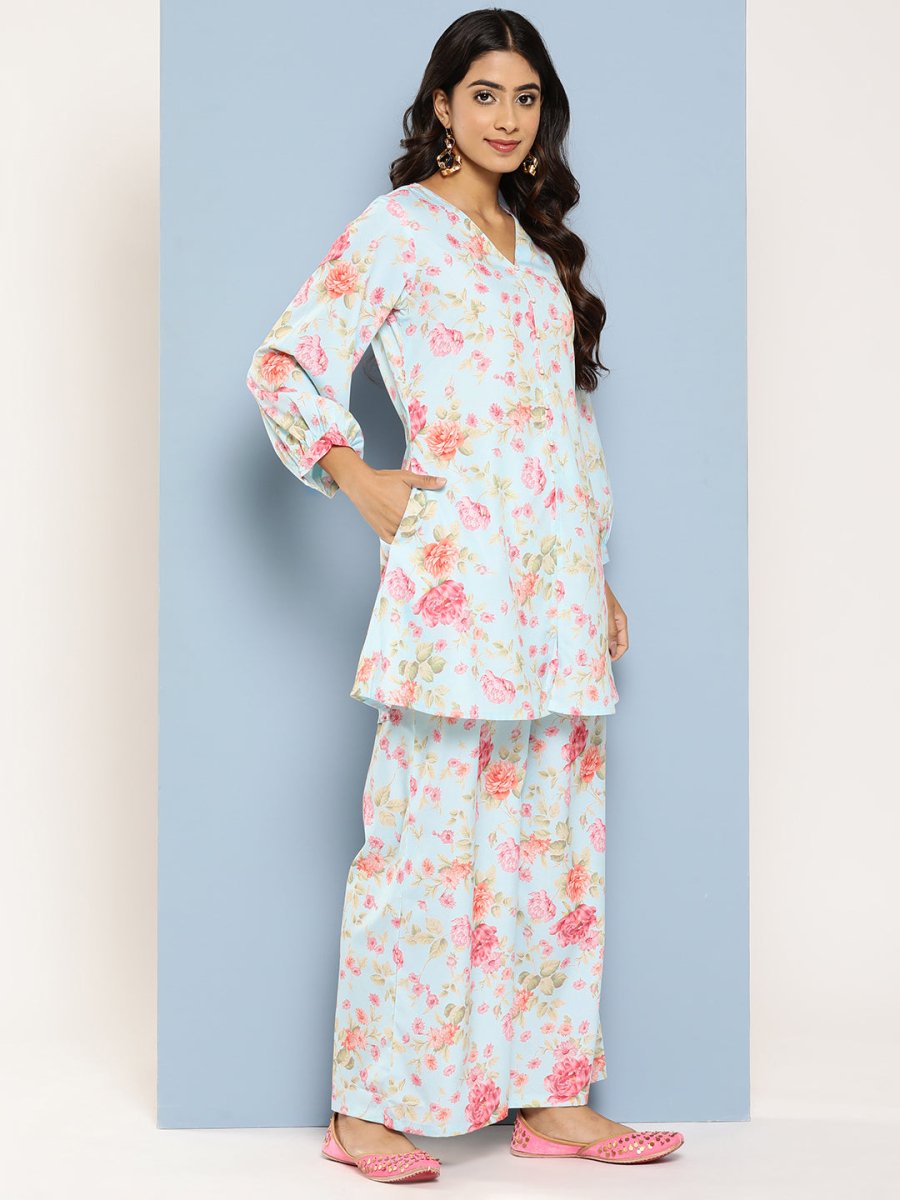 Ahalyaa Women Floral Printed Regular Tunic with Palazzos