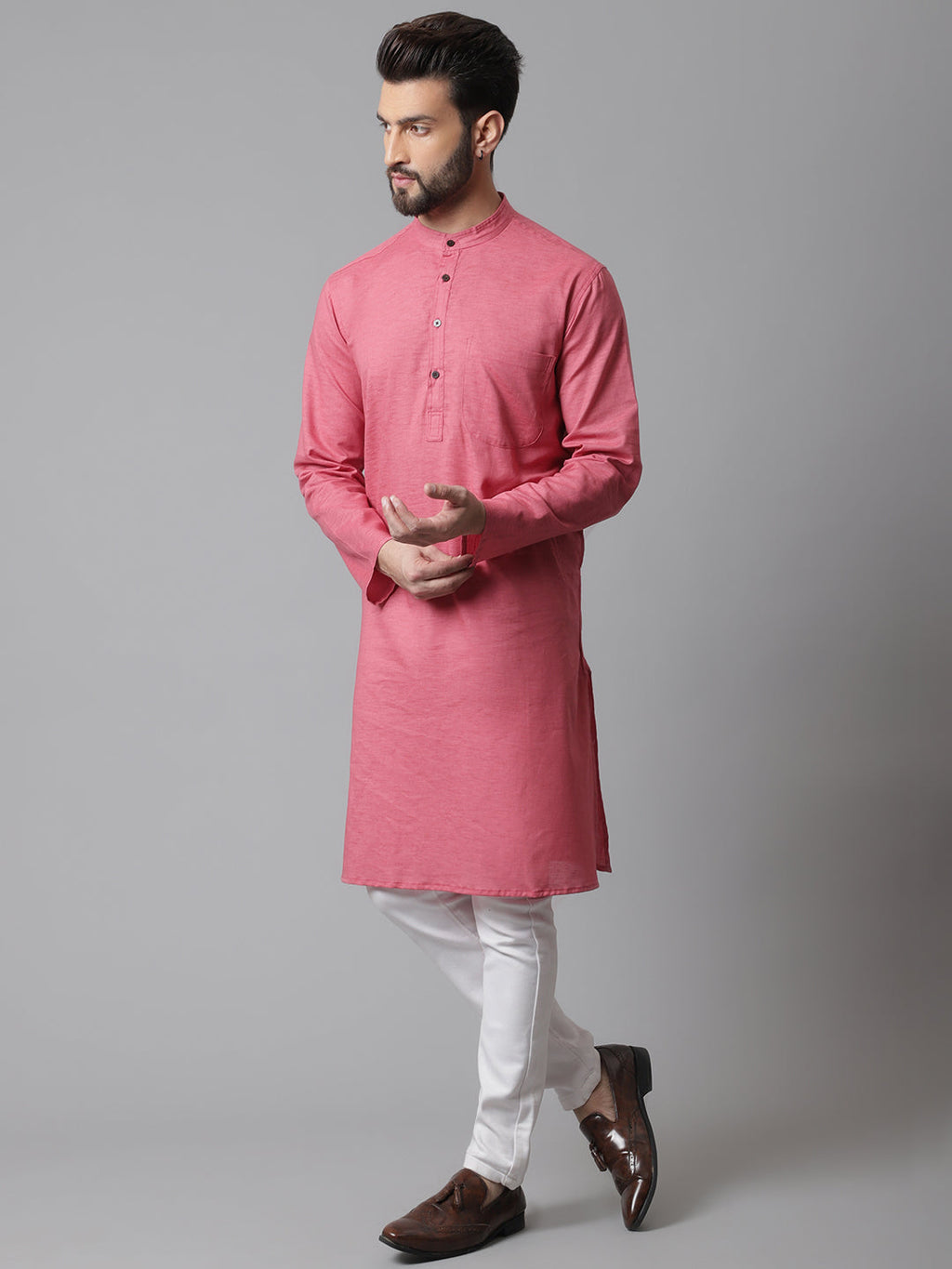 Even Apparels Rust Pure Cotton Kurta With Band Collar