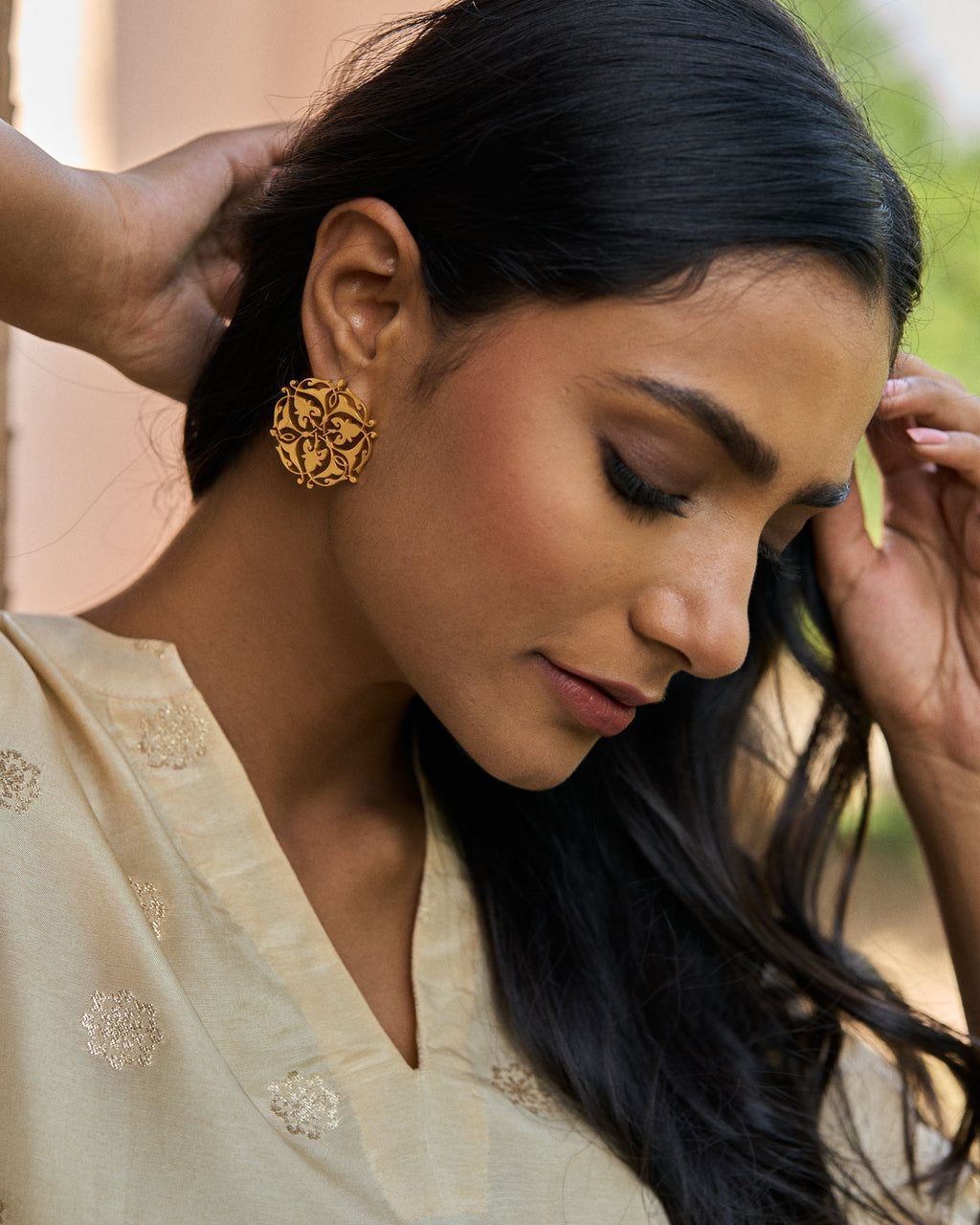 trueBrowns Gold-Polished Leaf Earrings