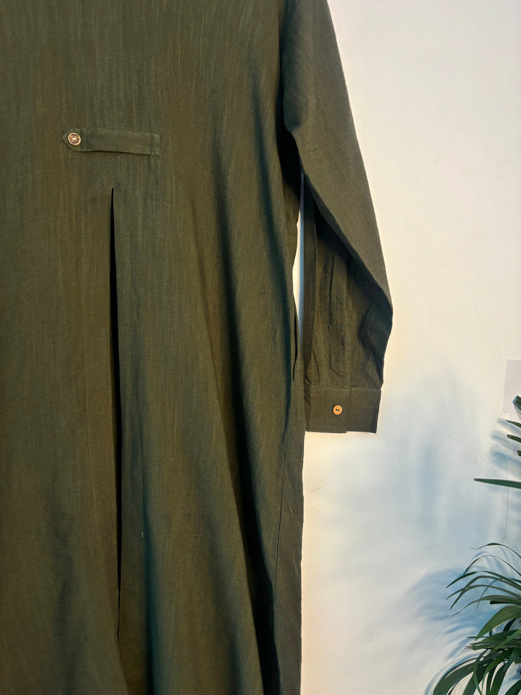trueBrowns Olive Green Slub Kurta