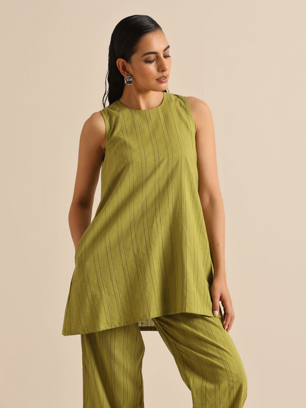 trueBrowns Green Dobby Sleeveless Co-Ord Set