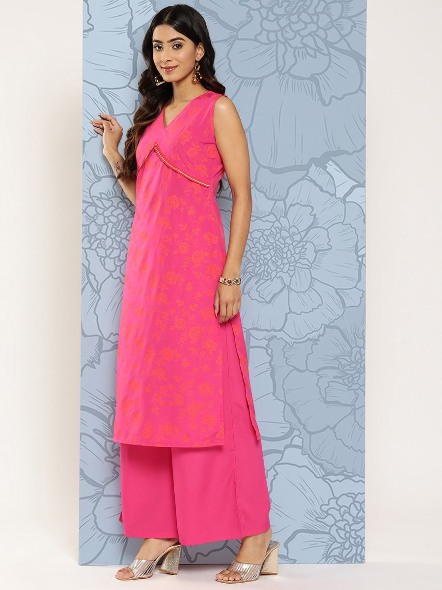 Ahalyaa Floral Printed Empire Gotta Patti Kurta With Palazzos